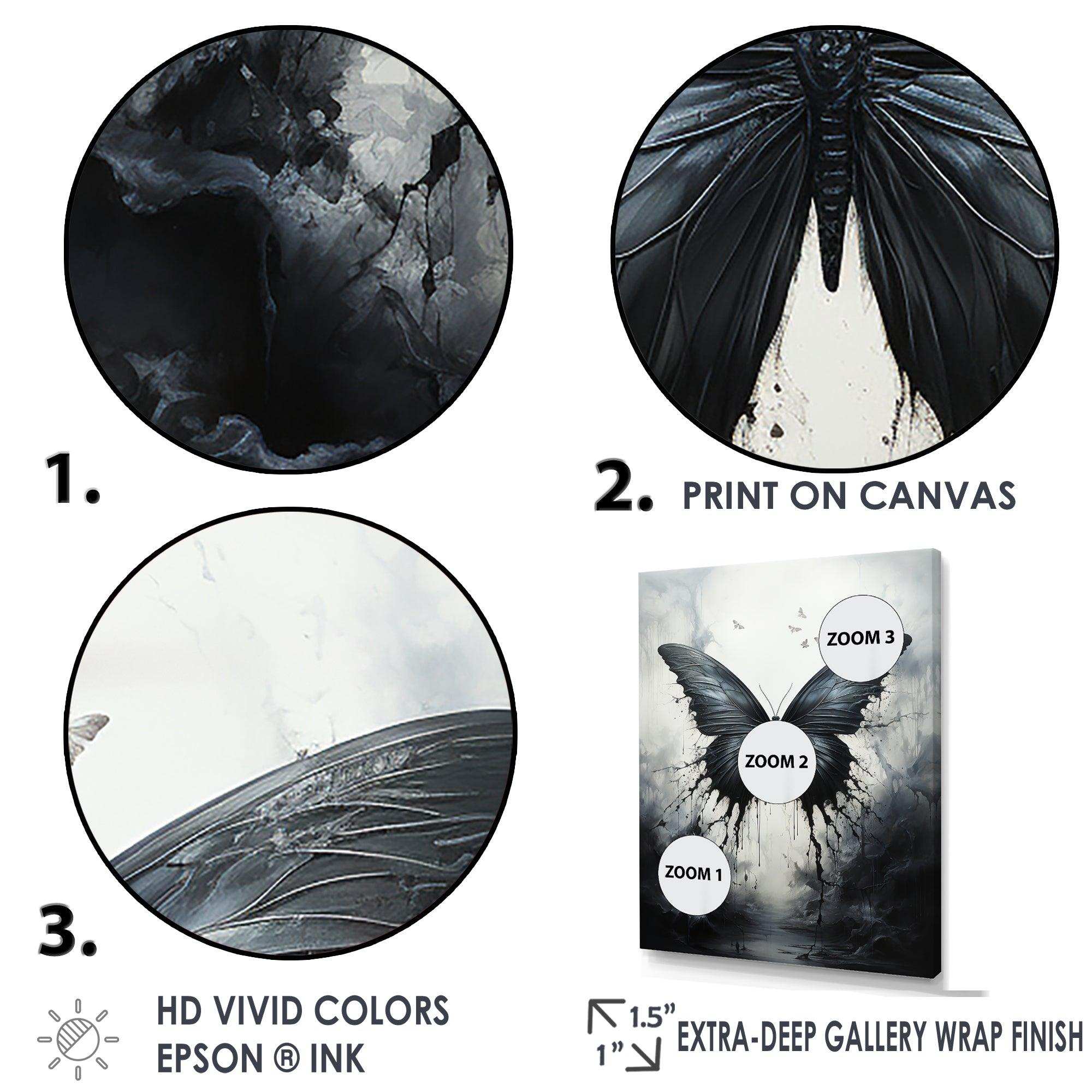 Butterfly Monochrome Metamorphosis - Animals Canvas Wall Art