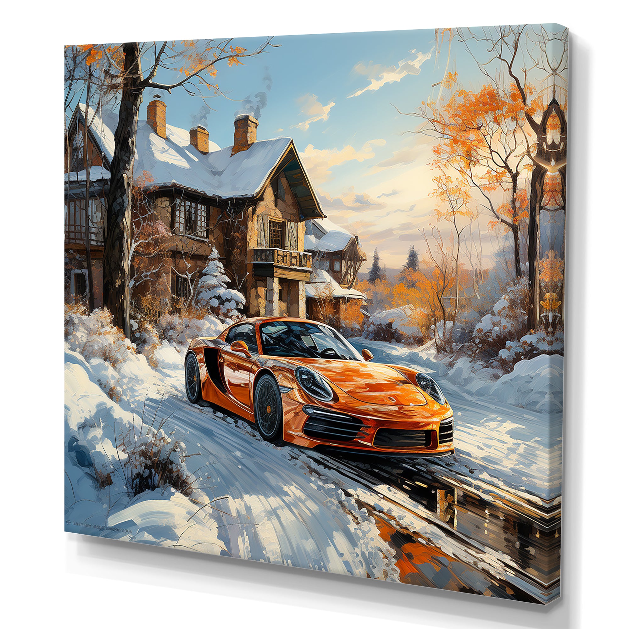 Exotic Car Charm In Winter - Car Exotic Canvas Wall Art