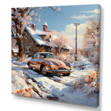 Vintage Car Charm In Winter - Car Exotic Canvas Wall Art
