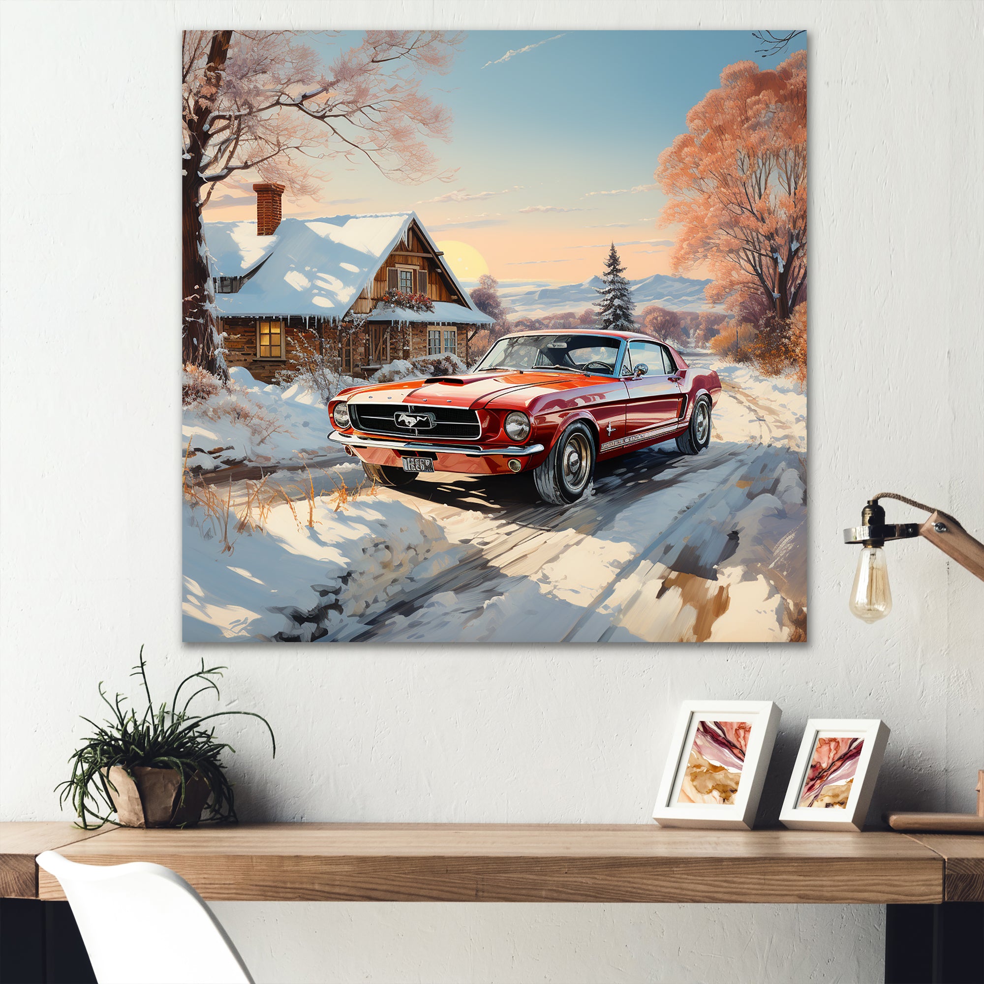 Muscle Car Charm In Winter - Car Exotic Canvas Wall Art