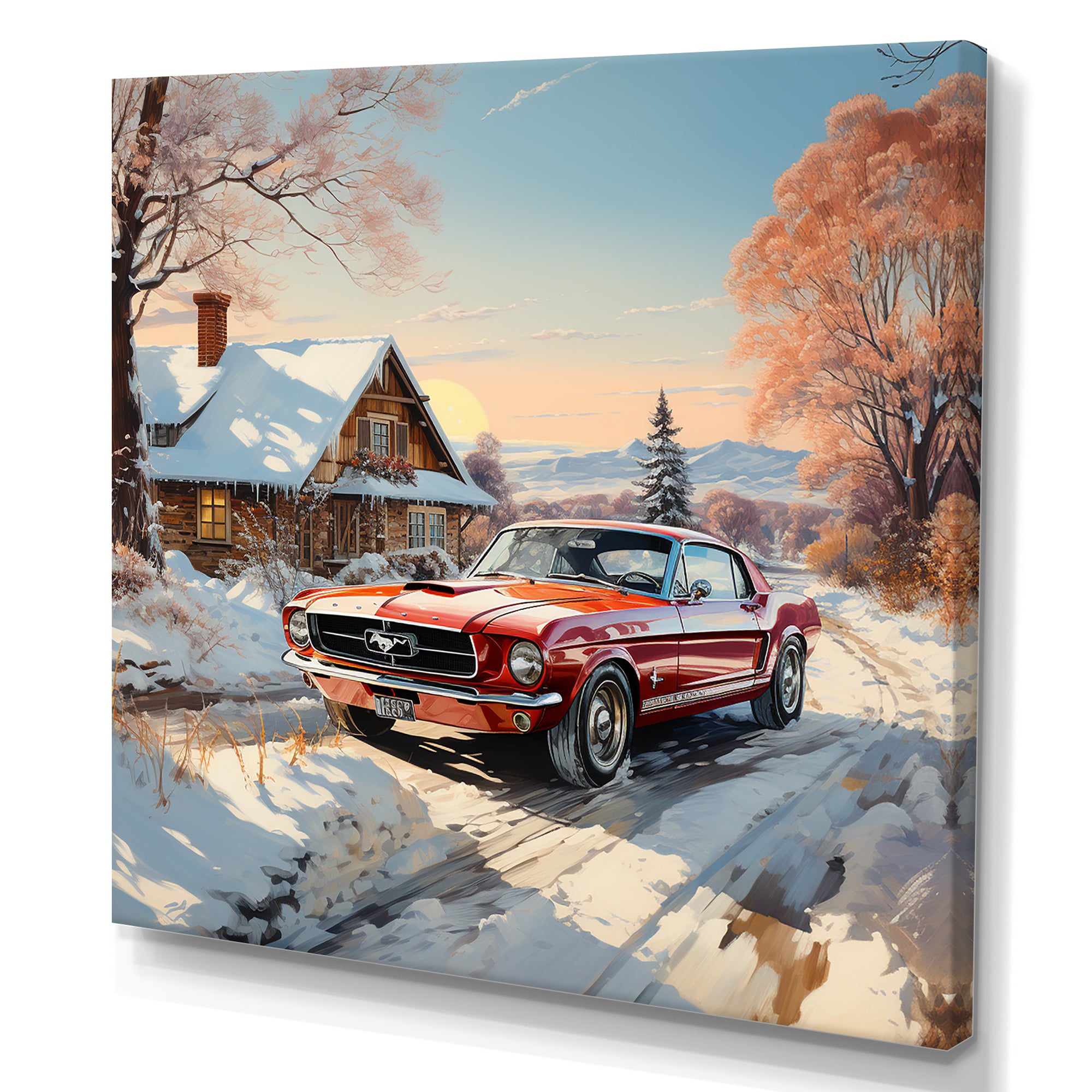 Muscle Car Charm In Winter - Car Exotic Canvas Wall Art