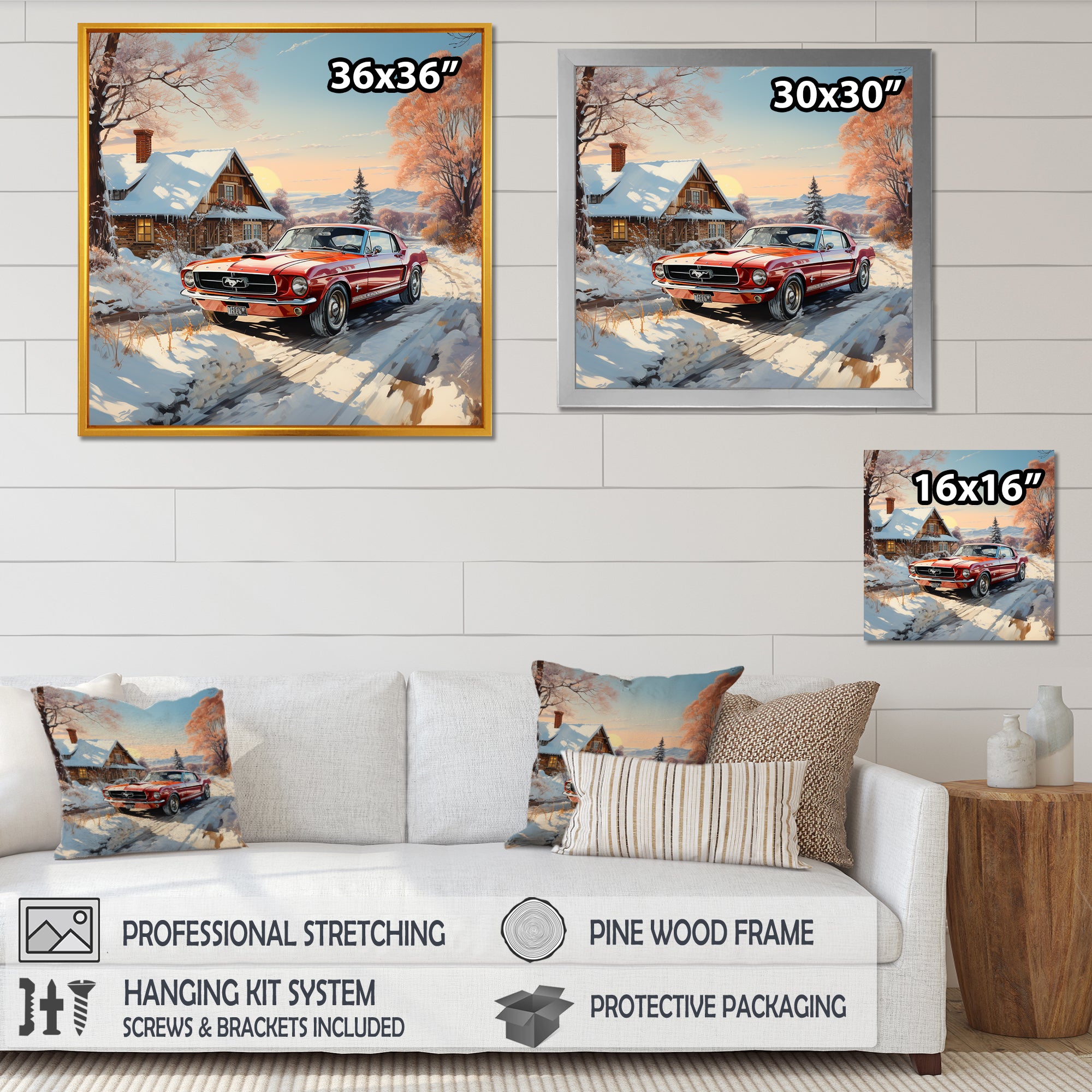 Muscle Car Charm In Winter - Car Exotic Canvas Wall Art