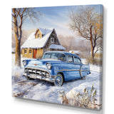 Old American Car Charm In Winter - Car Old American Canvas Wall Art