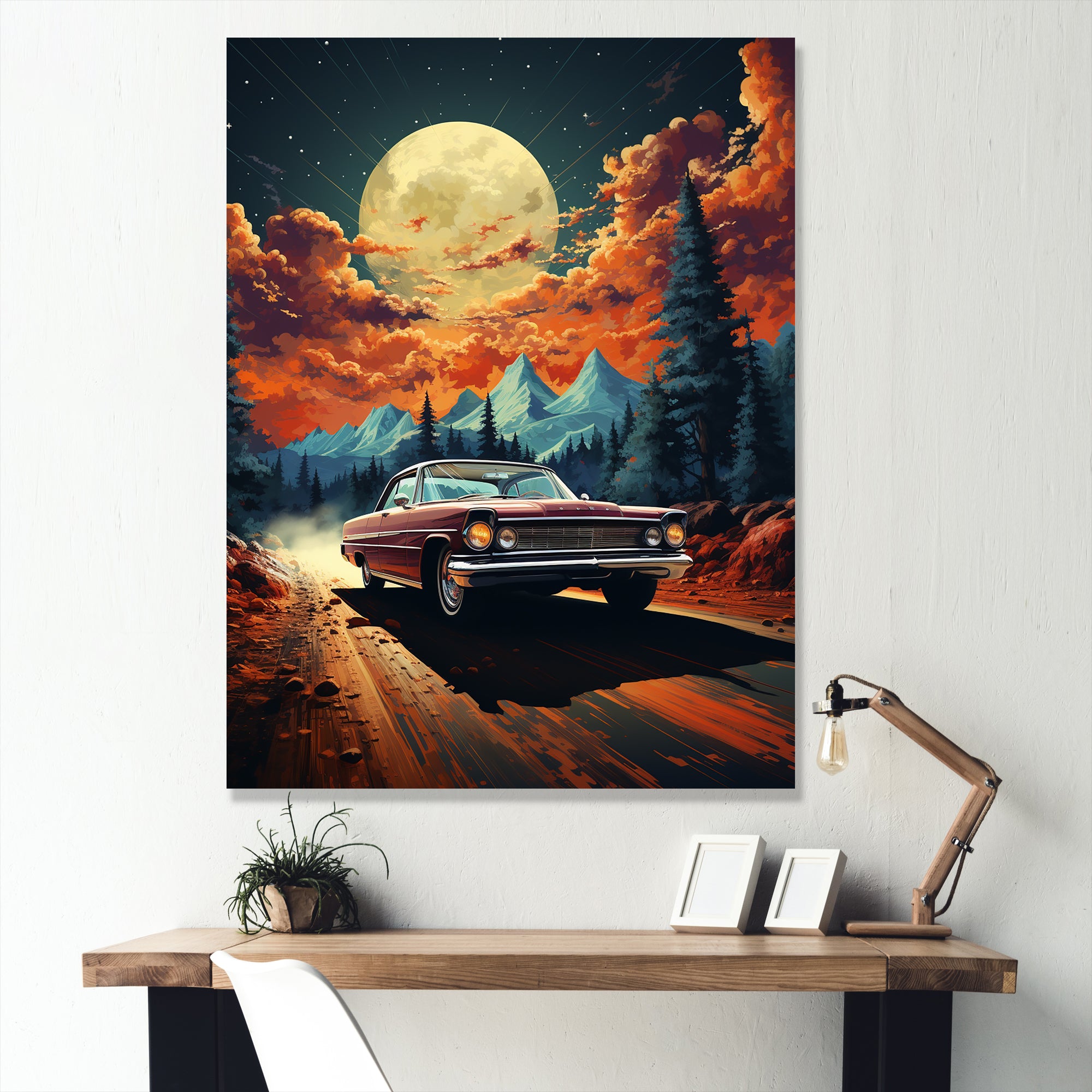 Vintage Car In Cosmic Art - Car Vintage Canvas Wall Art