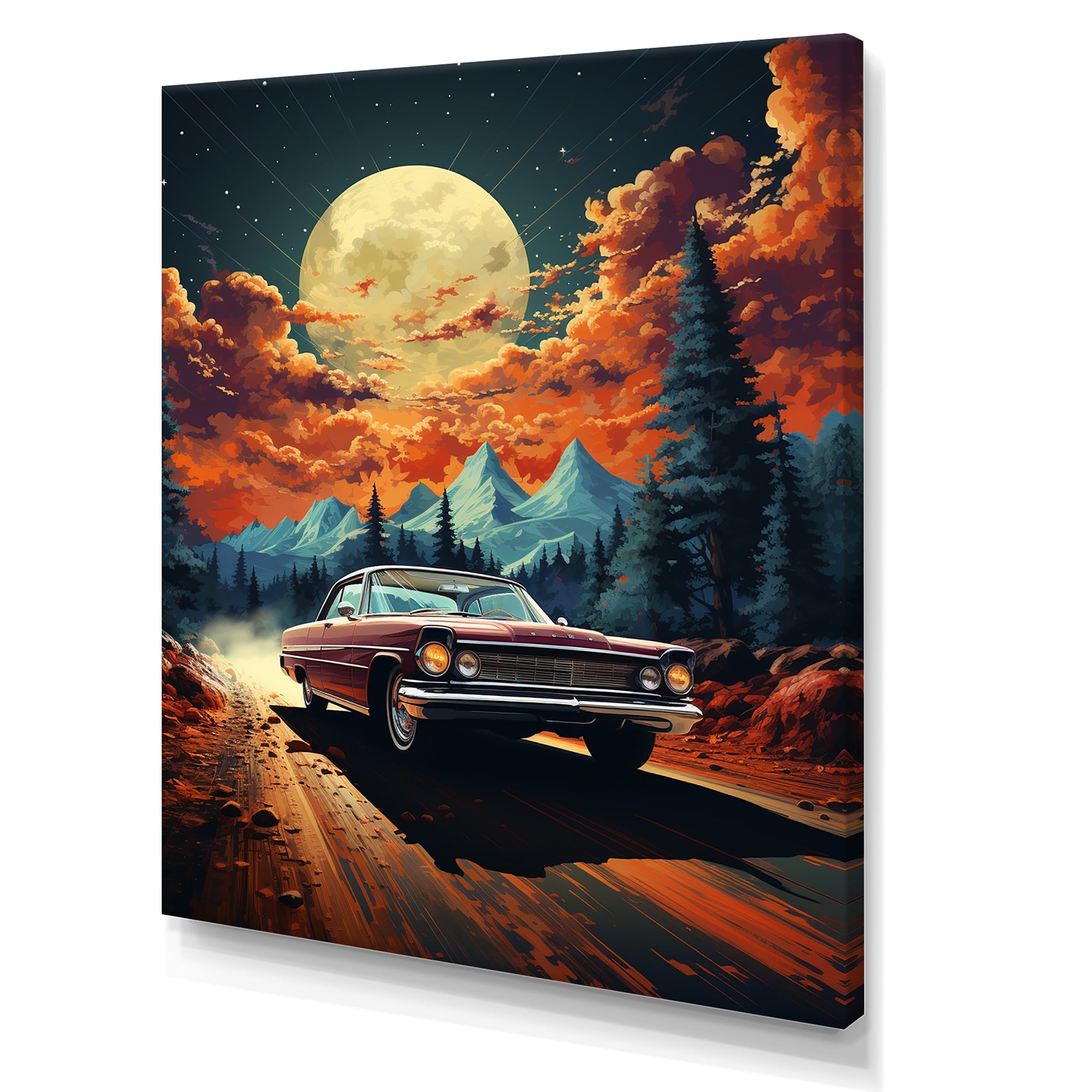 Vintage Car In Cosmic Art - Car Vintage Canvas Wall Art