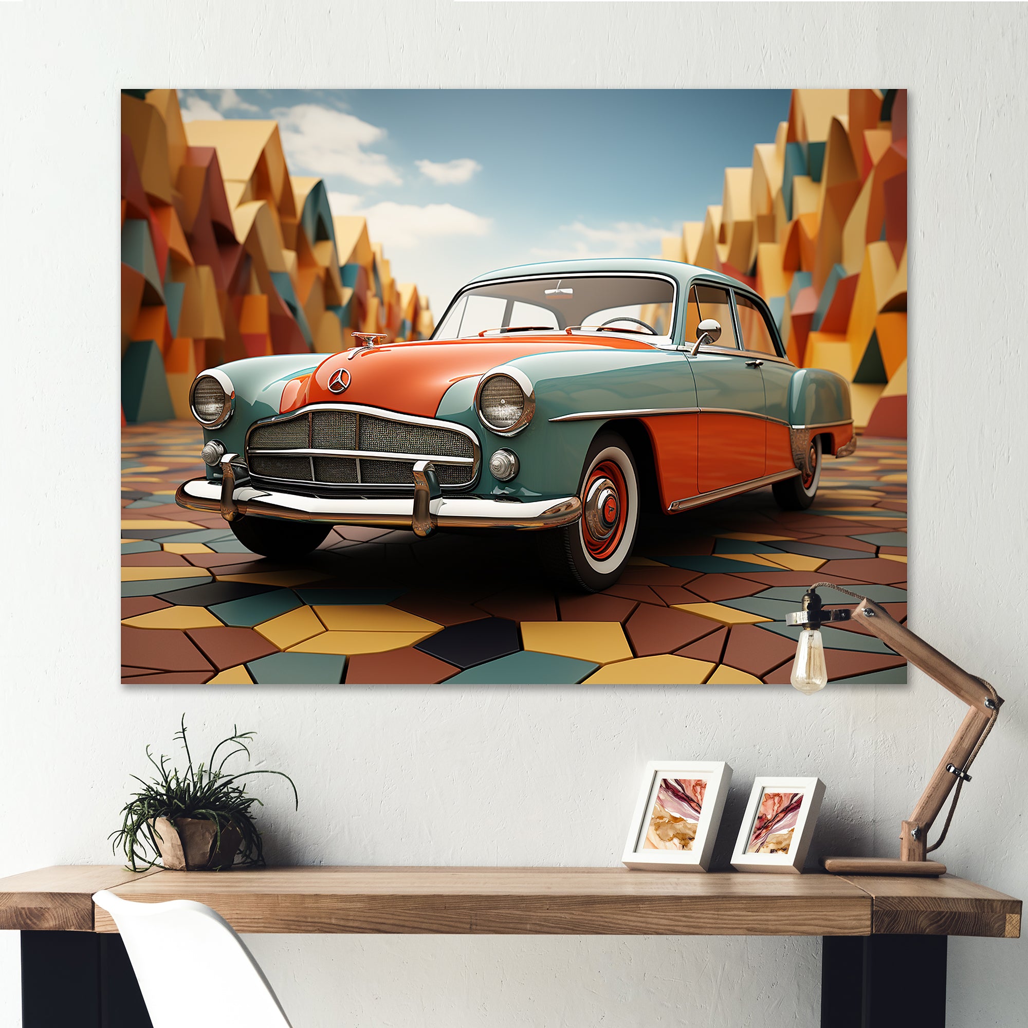 Cubist Interpretation Of A Vintage Car - Car Vintage Canvas Wall Art