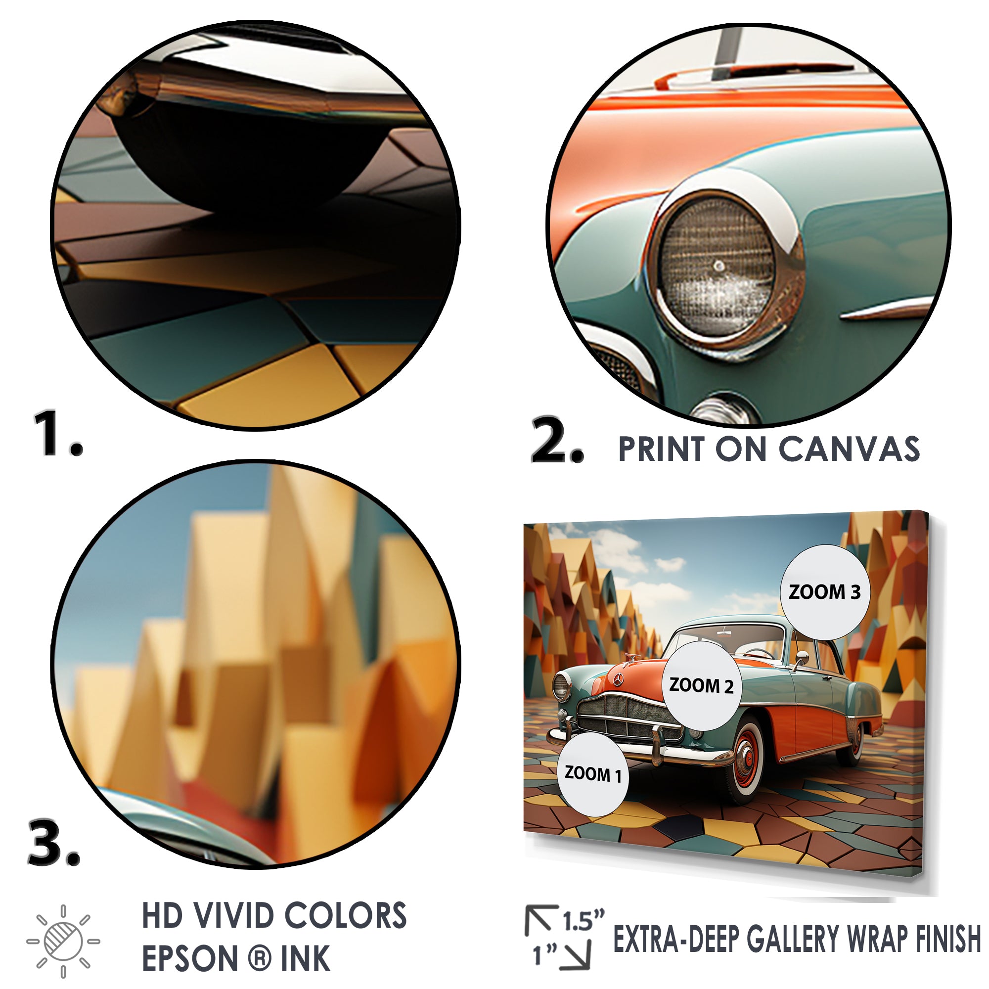 Cubist Interpretation Of A Vintage Car - Car Vintage Canvas Wall Art