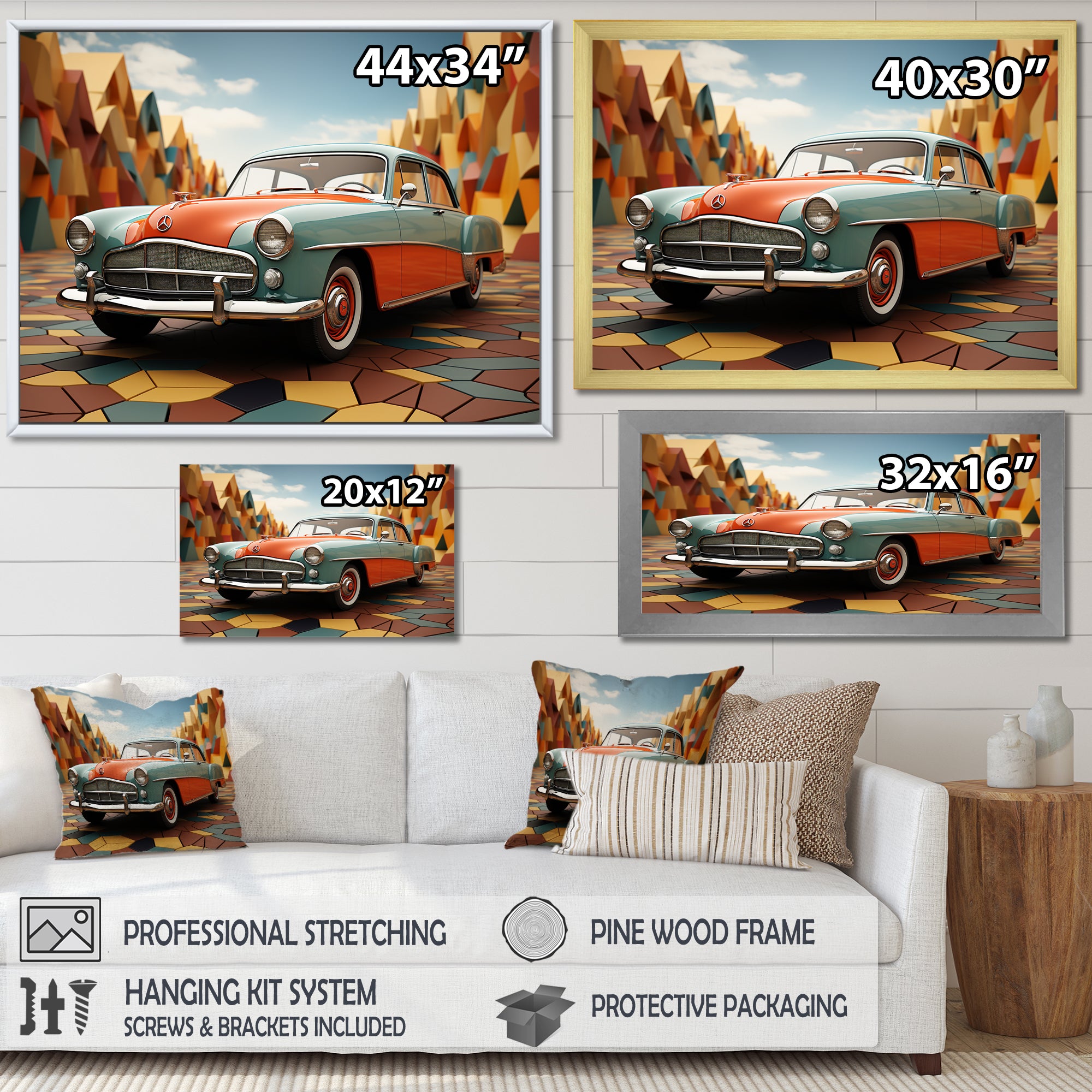 Cubist Interpretation Of A Vintage Car - Car Vintage Canvas Wall Art