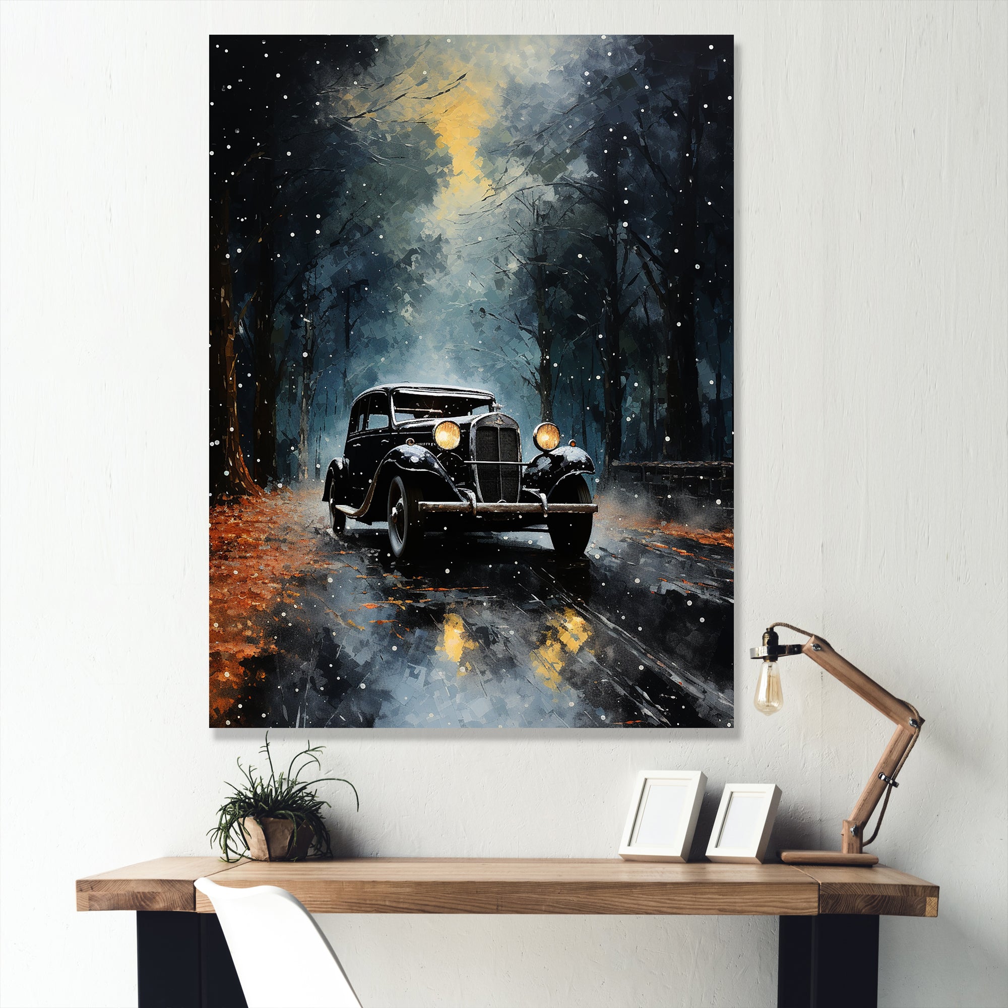 1930s American Vintage Car At Noir - Car Vintage Canvas Wall Art