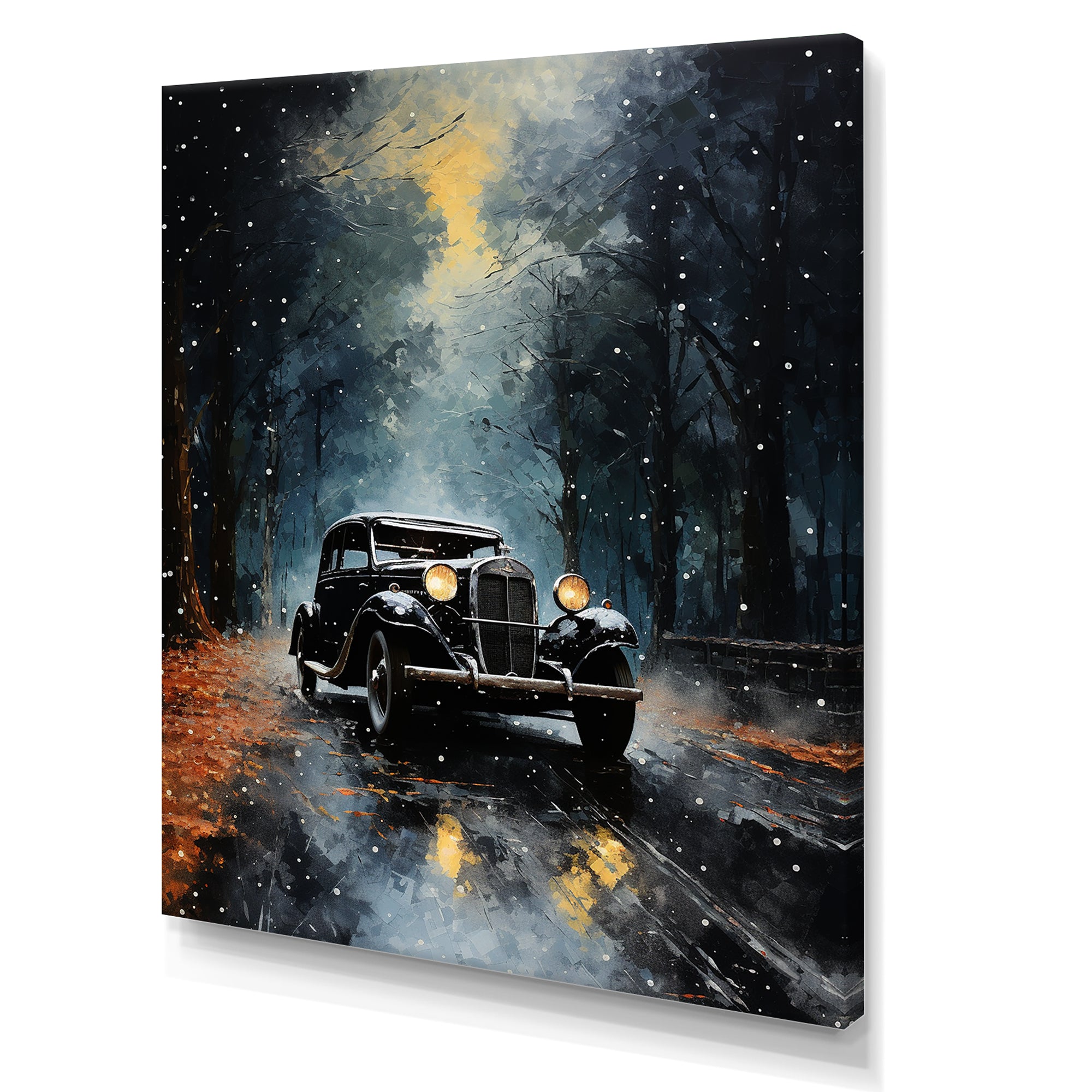1930s American Vintage Car At Noir - Car Vintage Canvas Wall Art