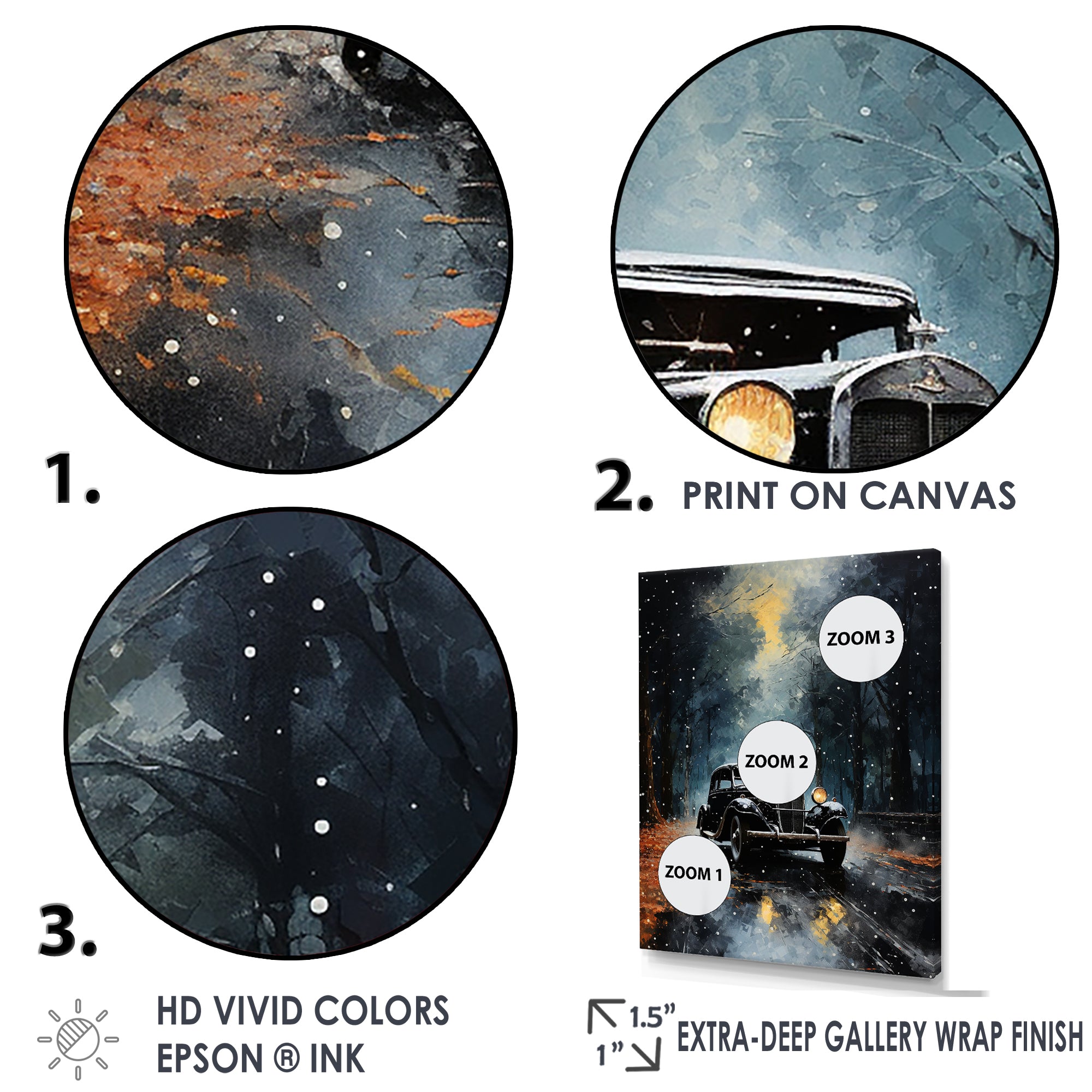 1930s American Vintage Car At Noir - Car Vintage Canvas Wall Art