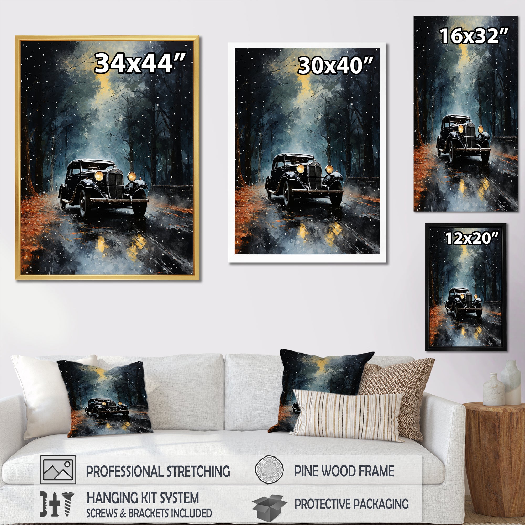 1930s American Vintage Car At Noir - Car Vintage Canvas Wall Art