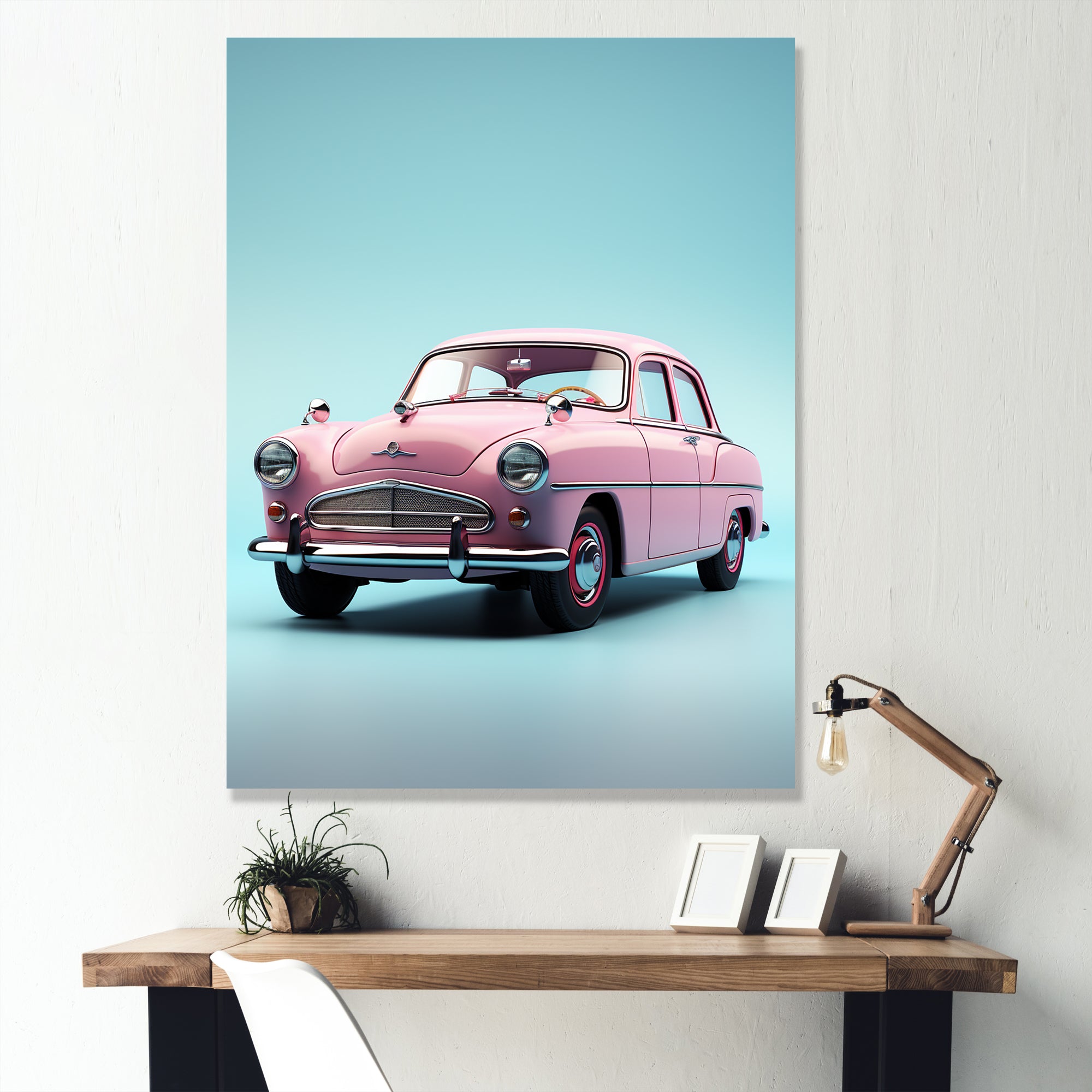 Poupart Pink And Blue 1950s Car - Car Vintage Canvas Wall Art
