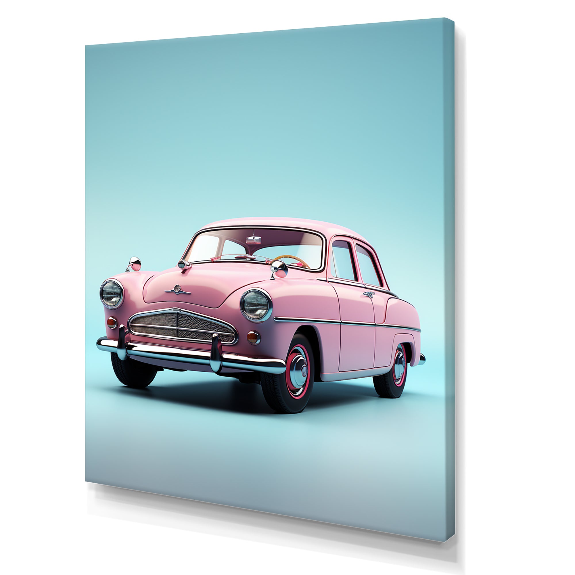 Poupart Pink And Blue 1950s Car - Car Vintage Canvas Wall Art