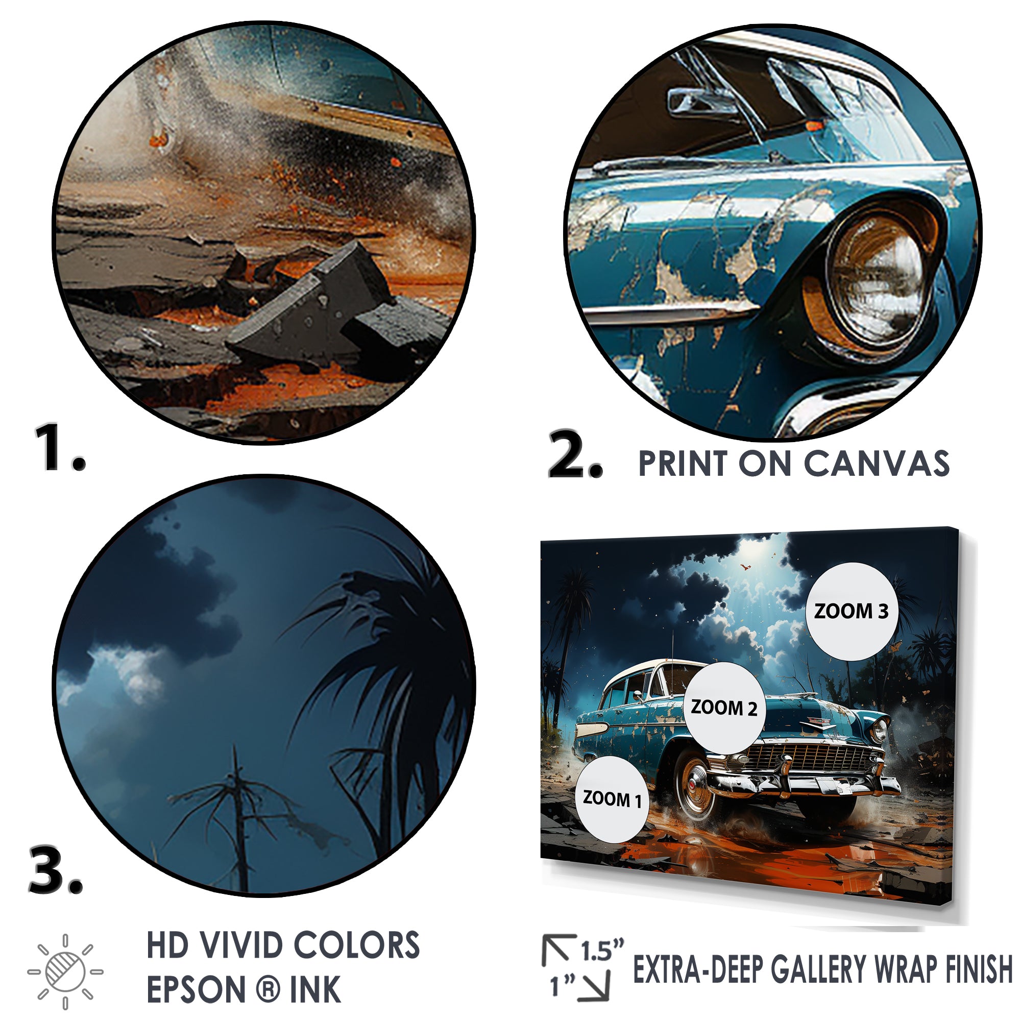 Abstract Car Vintage Vitality - Car Vintage Canvas Wall Art