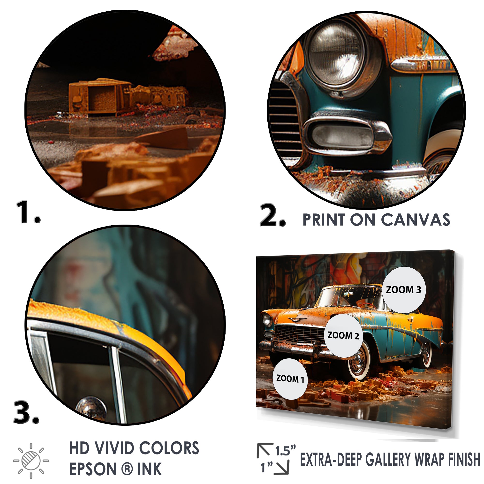 Green And Yellow Old American Car - Car Vintage Canvas Wall Art