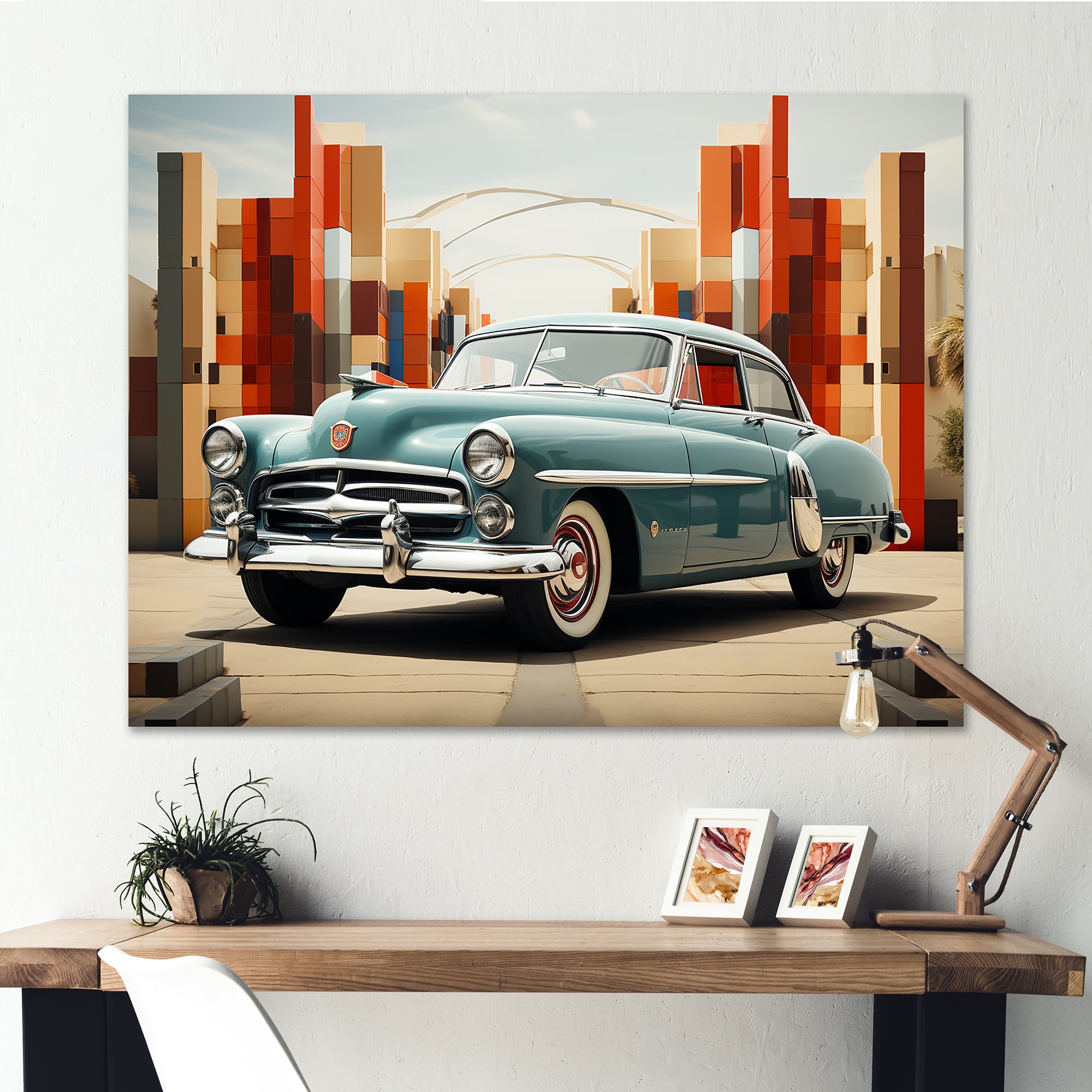 Cubist 1950s Car Vintage Evolution - Car Vintage Canvas Wall Art