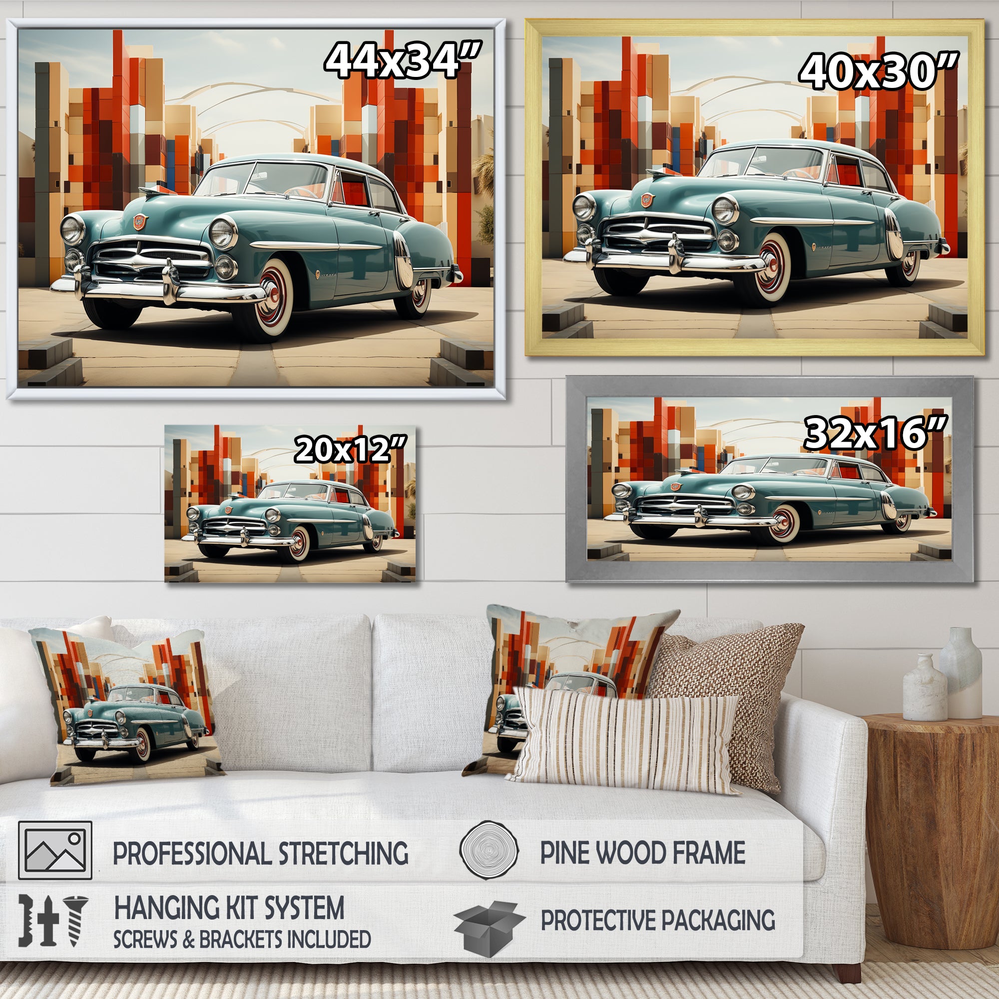 Cubist 1950s Car Vintage Evolution - Car Vintage Canvas Wall Art