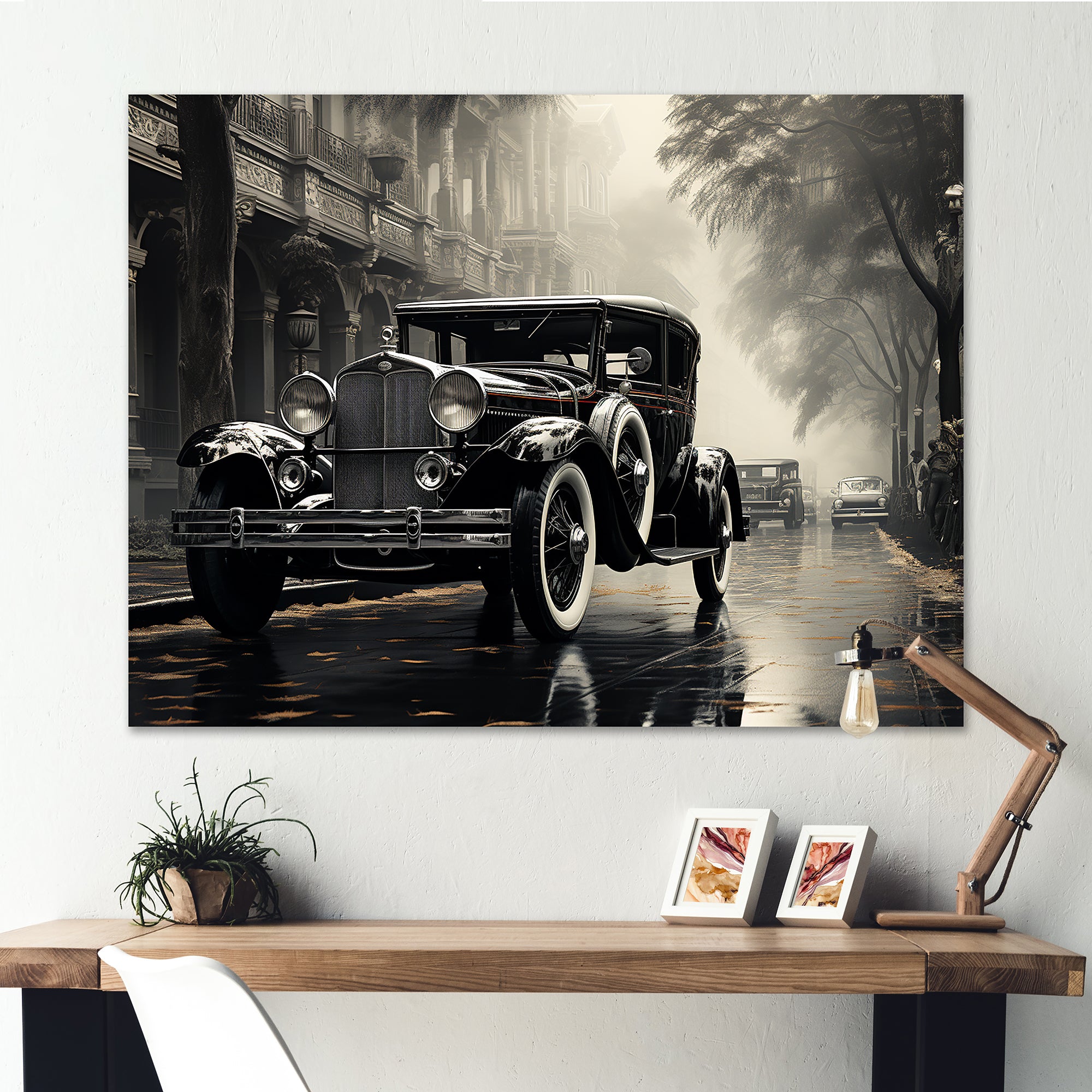 1950s Car Monochrome Vintage - Car Vintage Canvas Wall Art