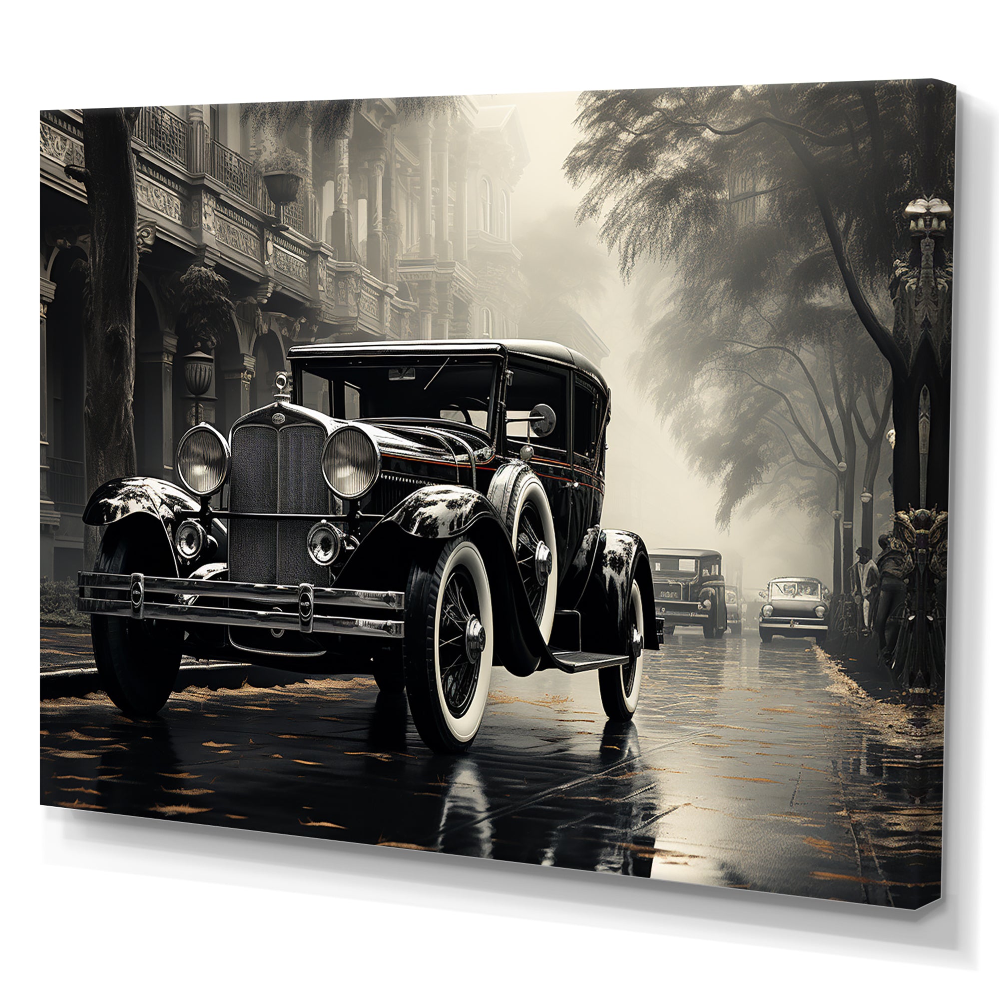 1950s Car Monochrome Vintage - Car Vintage Canvas Wall Art