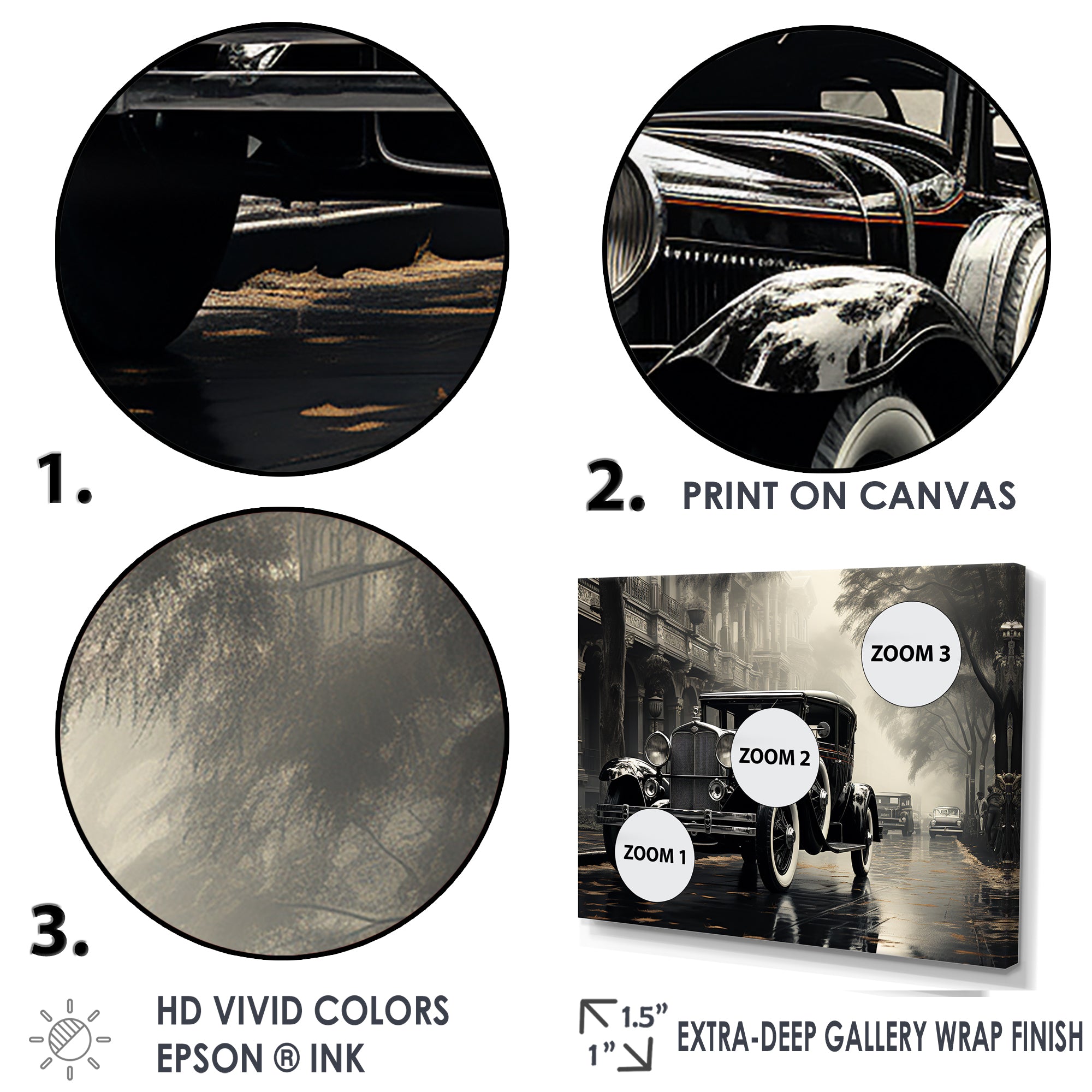 1950s Car Monochrome Vintage - Car Vintage Canvas Wall Art