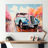 Pastel Vintage Pink Car Adventure - Car Vintage Canvas Wall Art