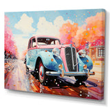 Pastel Vintage Pink Car Adventure - Car Vintage Canvas Wall Art