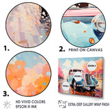 Pastel Vintage Pink Car Adventure - Car Vintage Canvas Wall Art
