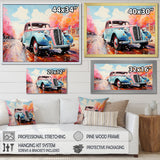 Pastel Vintage Pink Car Adventure - Car Vintage Canvas Wall Art