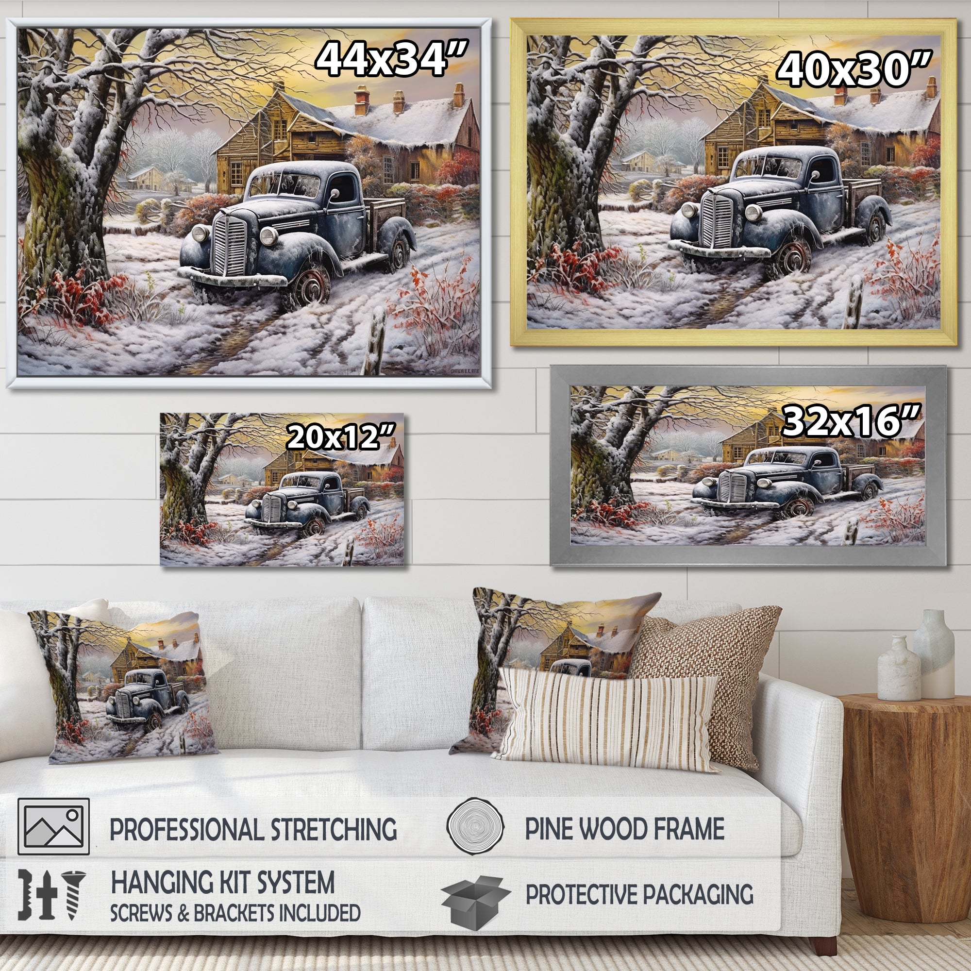 Pickup Charm In Winter - Car/Van Canvas Wall Art