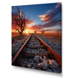 Railway Track In Sunset Landscape - Train Canvas Wall Art