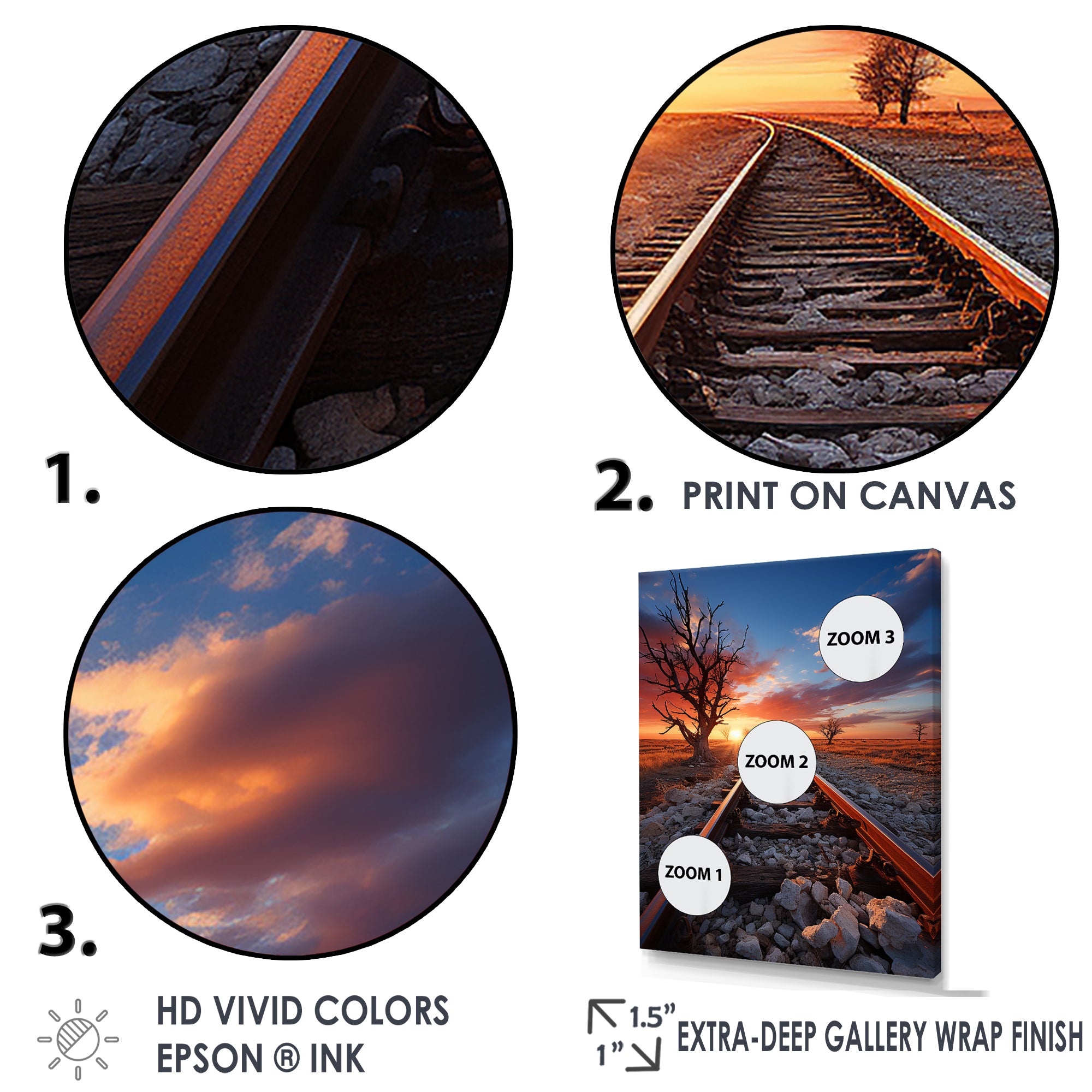 Railway Track In Sunset Landscape - Train Canvas Wall Art