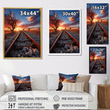 Railway Track In Sunset Landscape - Train Canvas Wall Art