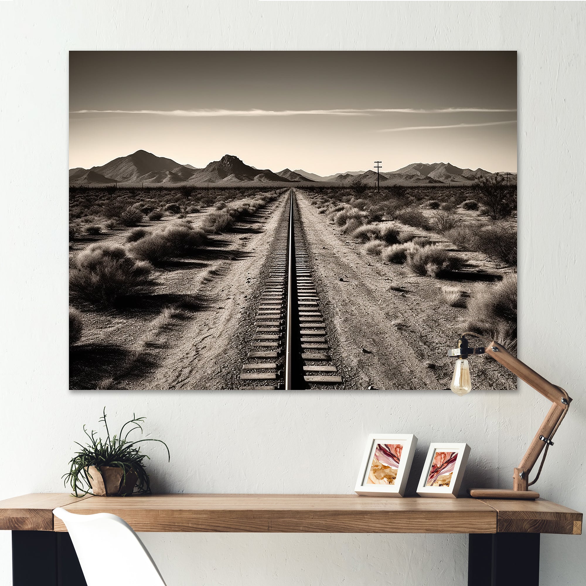 Rail Track In Monochrome Canyon - Train Canvas Wall Art
