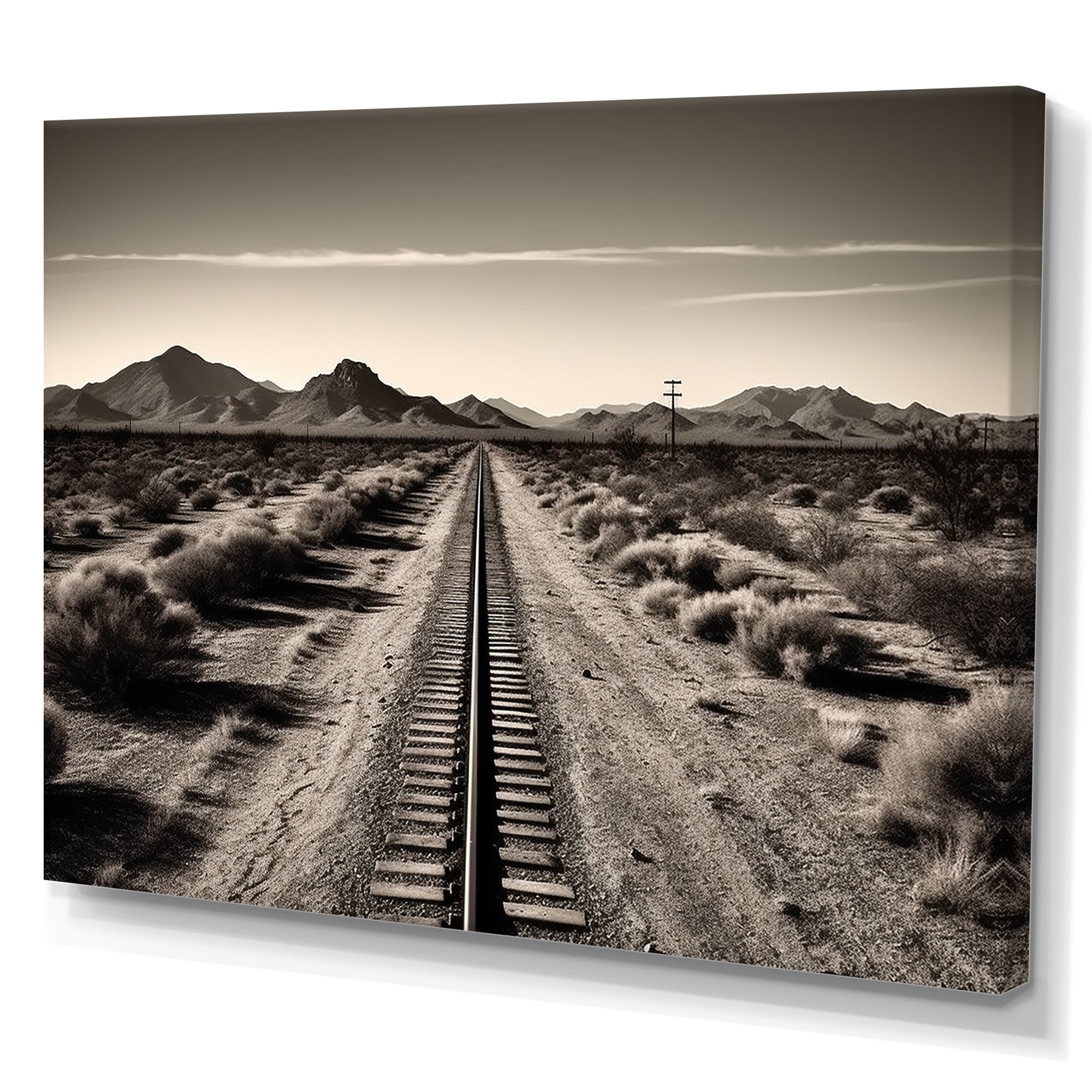 Rail Track In Monochrome Canyon - Train Canvas Wall Art