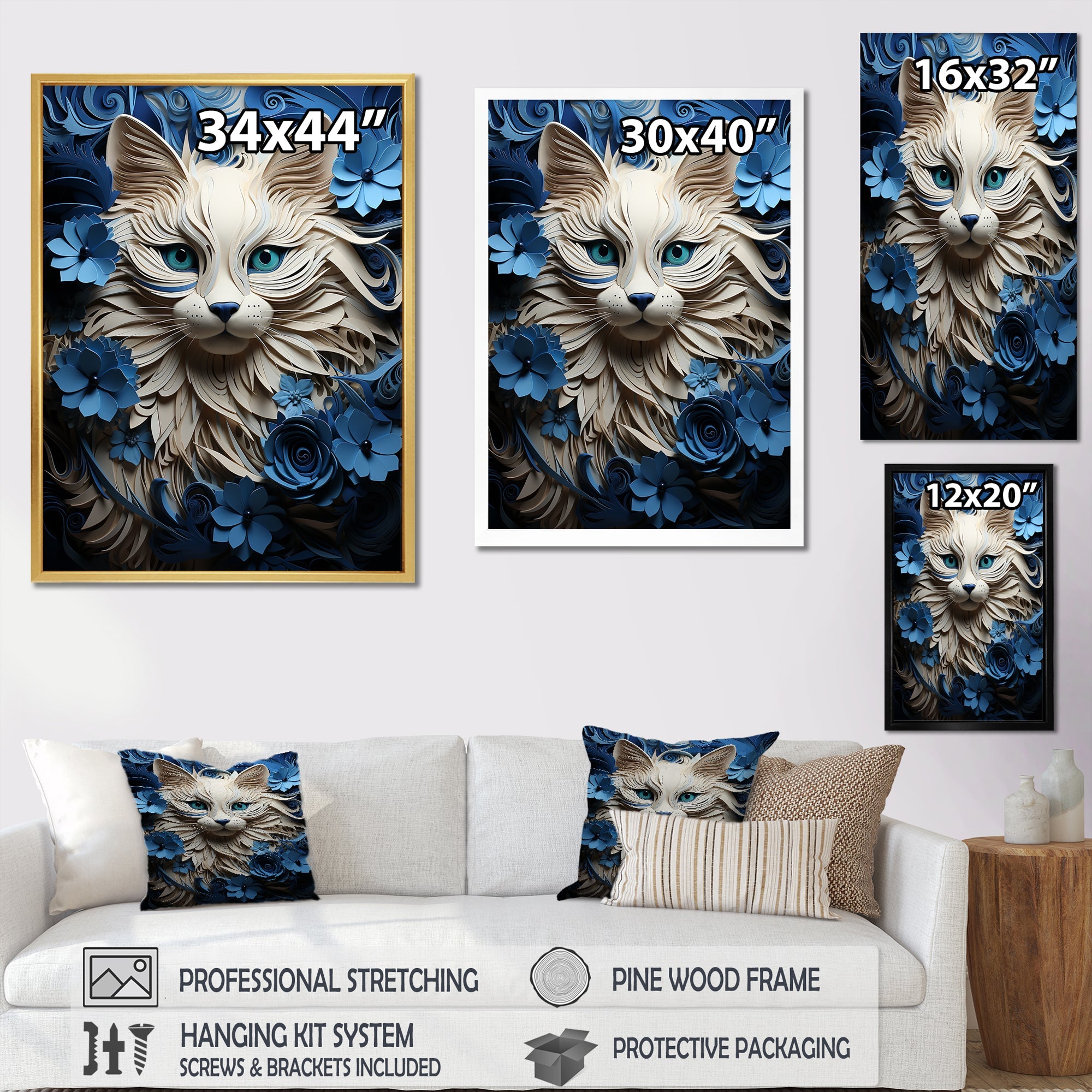 White And Blue Birman Bliss Cat - White Cat Wall Art