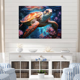 Oceanic Turtle Elegance - Coral Turtle Wall Art