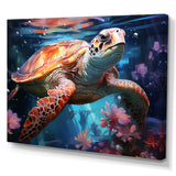 Oceanic Turtle Elegance - Coral Turtle Wall Art