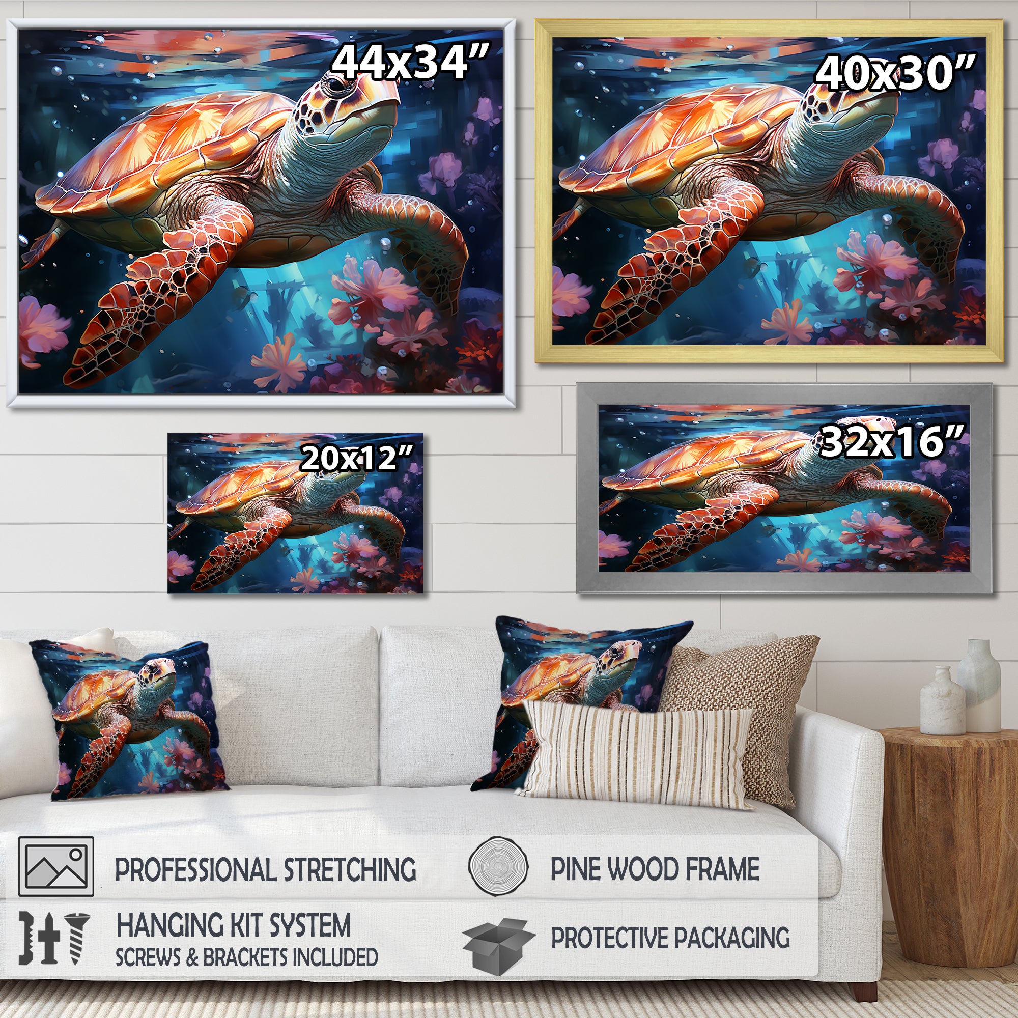 Oceanic Turtle Elegance - Coral Turtle Wall Art