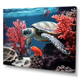 Monochrome Coral And Grey Turtle Paddle - Turtle Canvas Wall Art