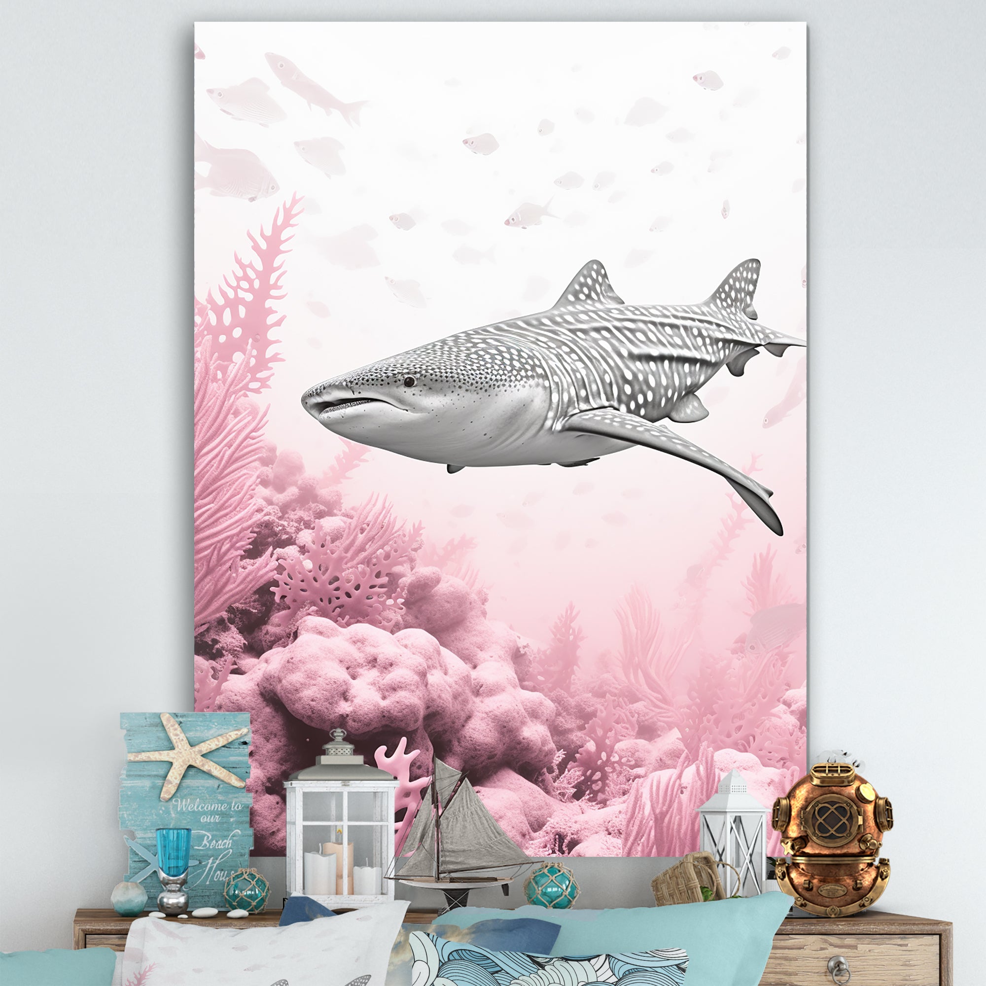 Pink And Grey Shark Dance - Shark Wall Decor