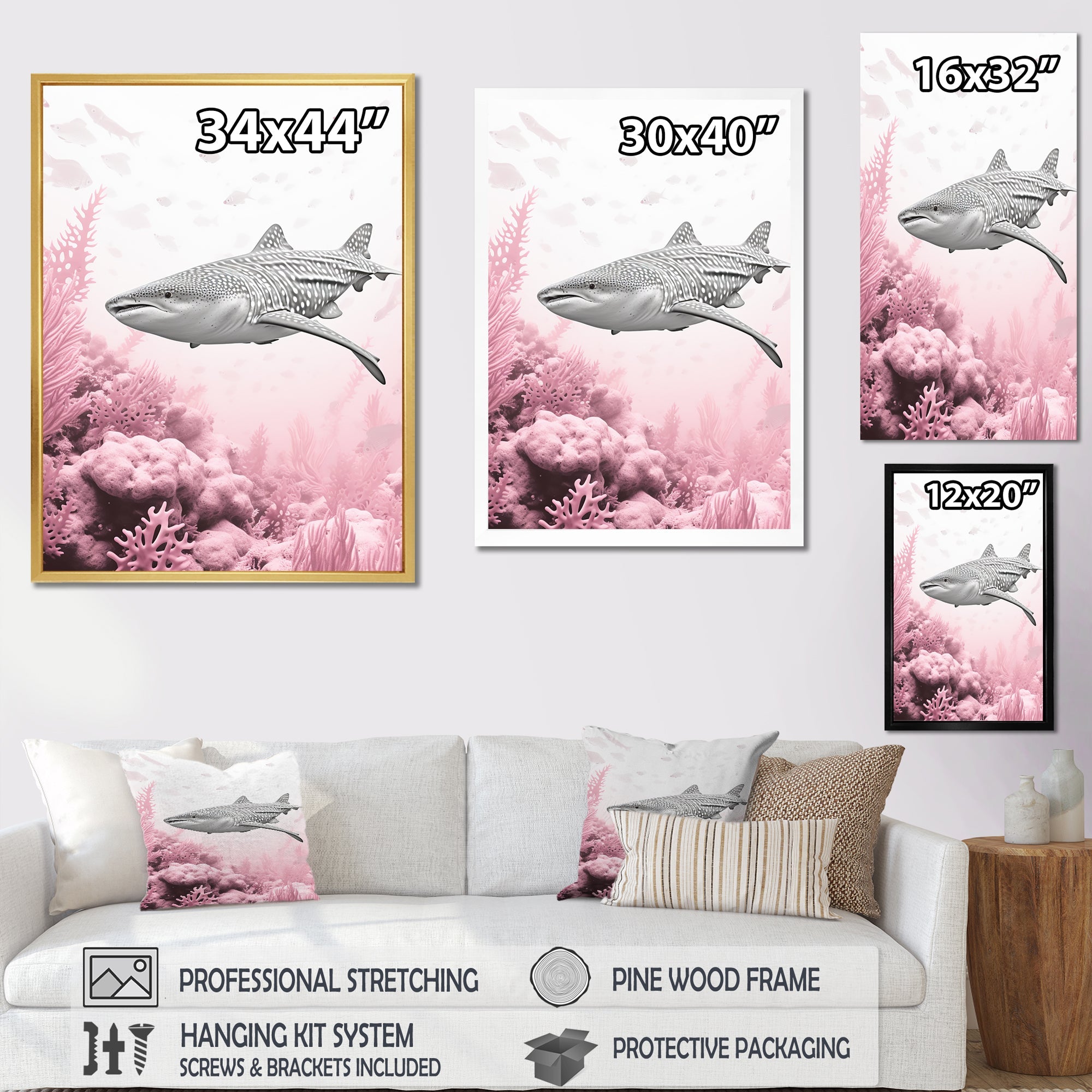 Pink And Grey Shark Dance - Shark Wall Decor