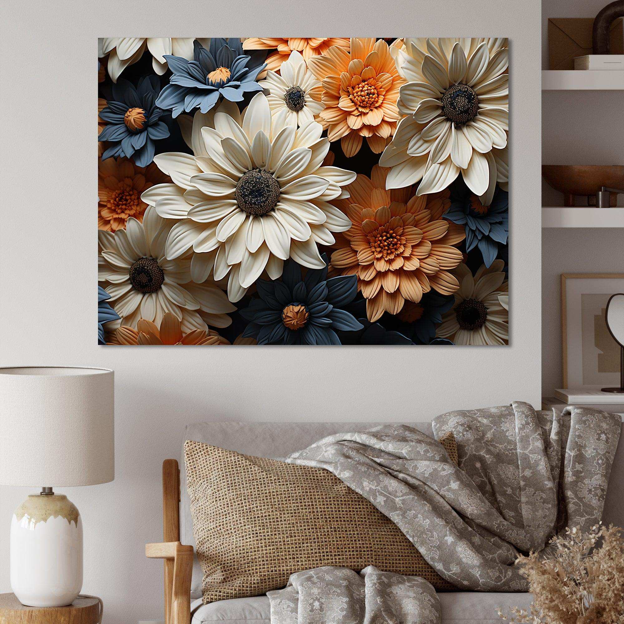 White And Orange Daisy Florescence Radiance - Floral Canvas Wall Art