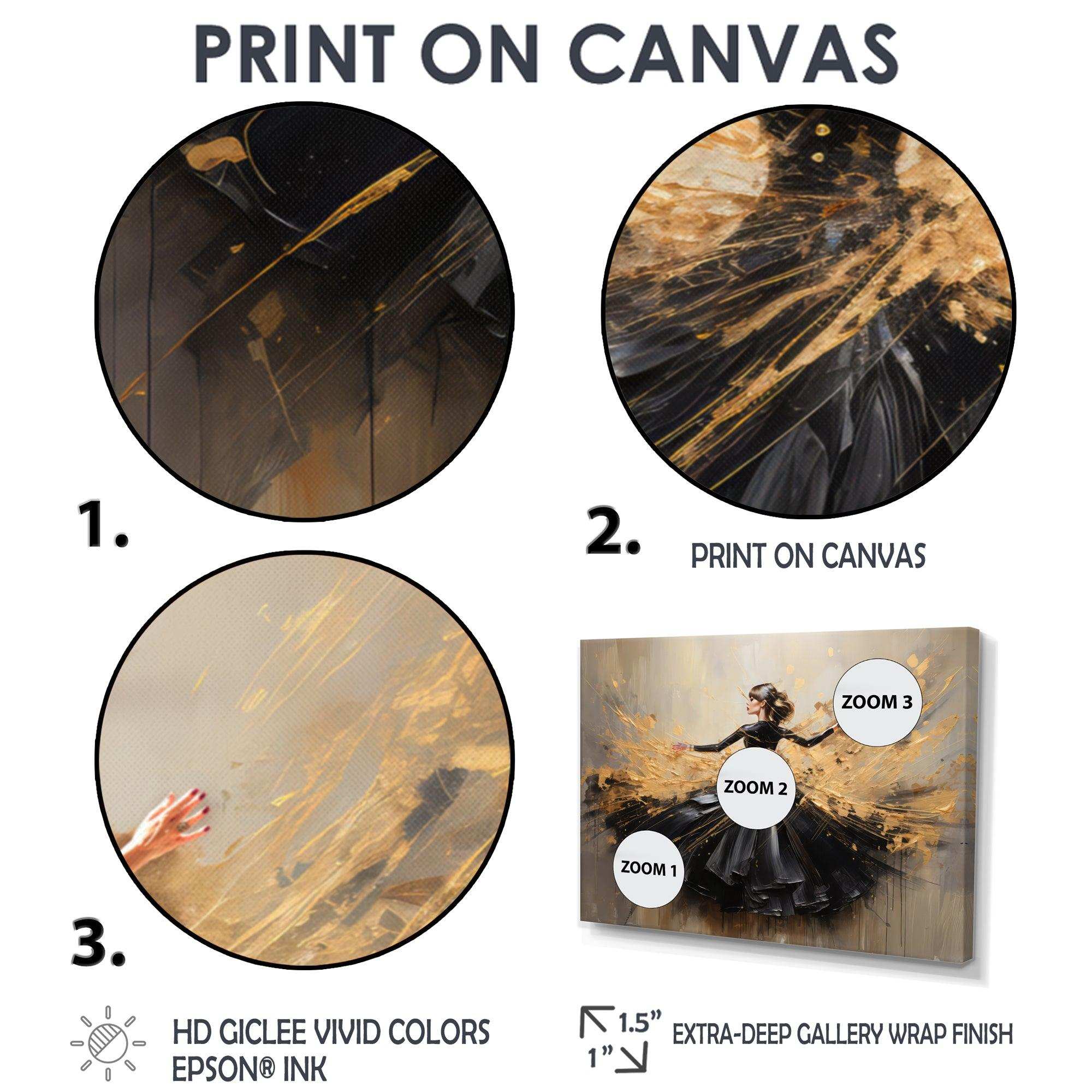 Gold And Black Dance Splash II - Fashion Canvas Wall Art