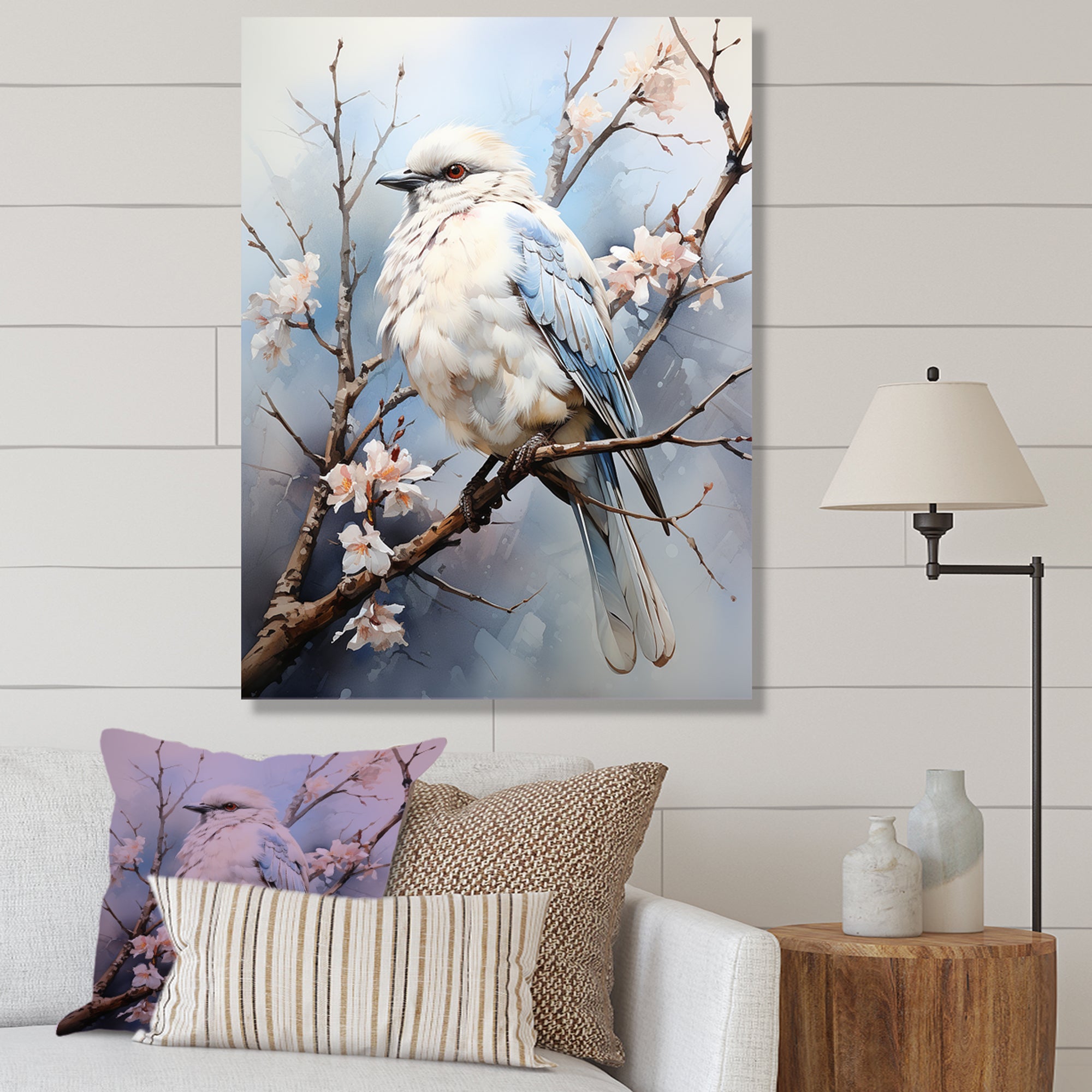 Peaceful Winged Beauty - Bird Floral Living Room Wall Art