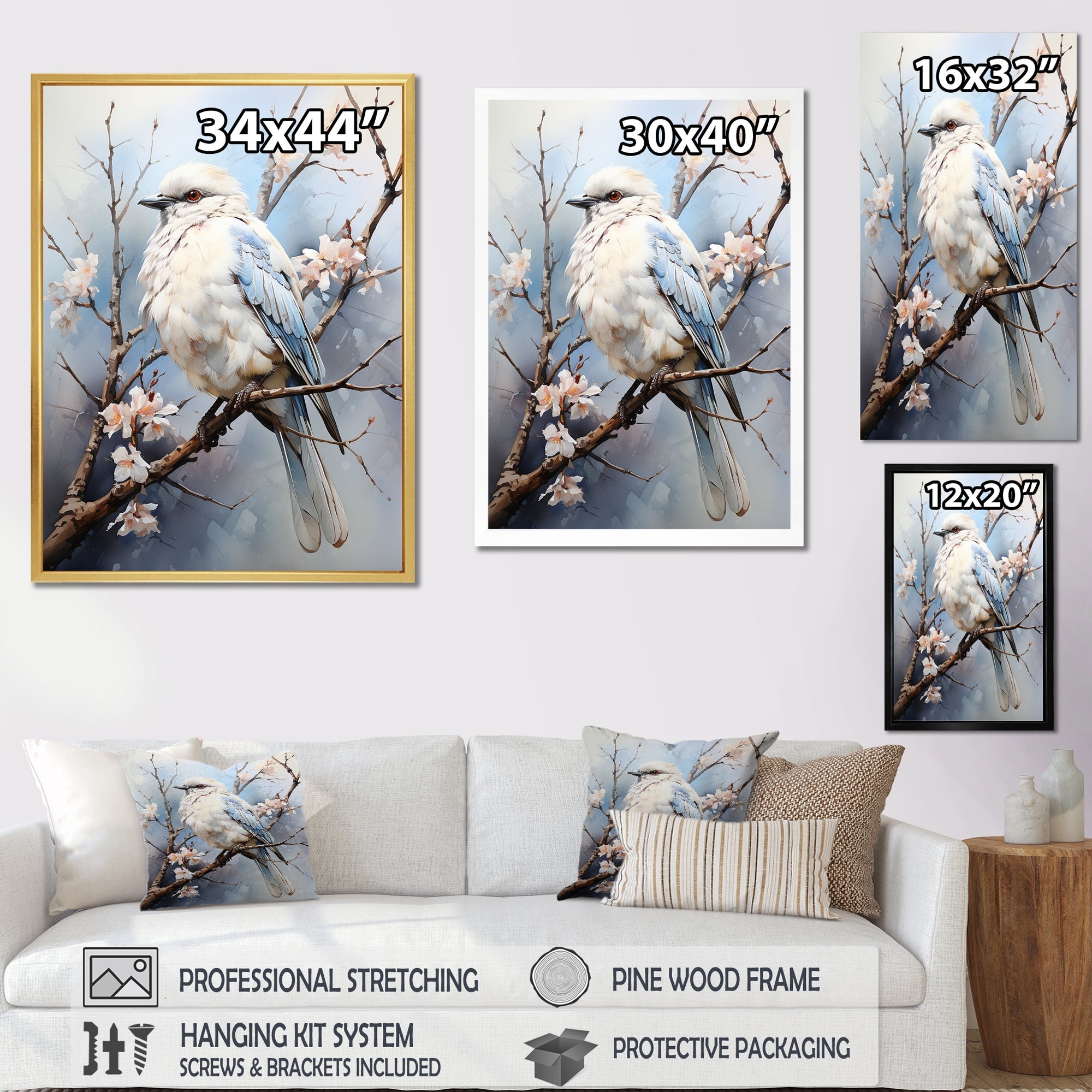 Peaceful Winged Beauty - Bird Floral Living Room Wall Art