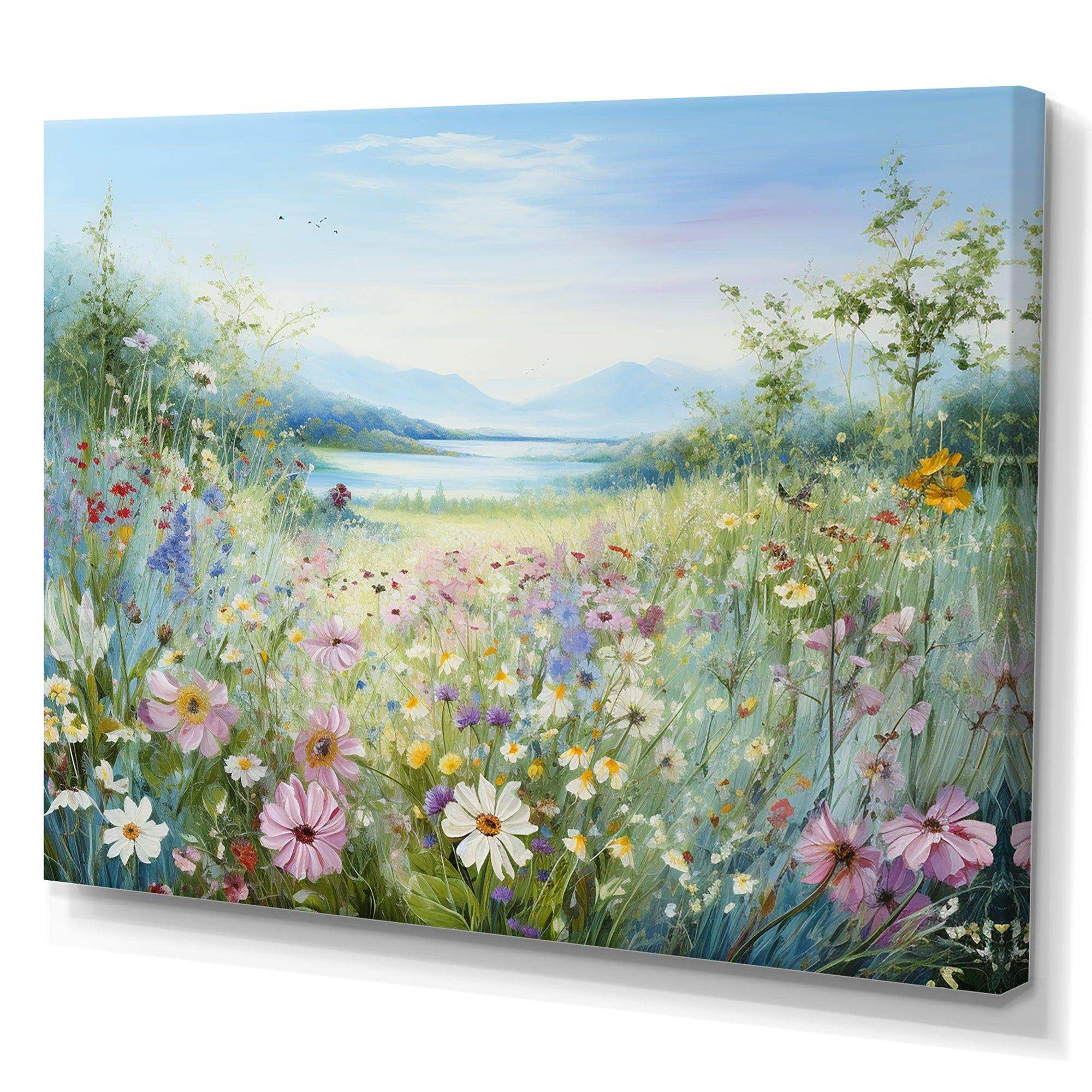 Simplity Wreath Green Flower Field - Floral Canvas Wall Art