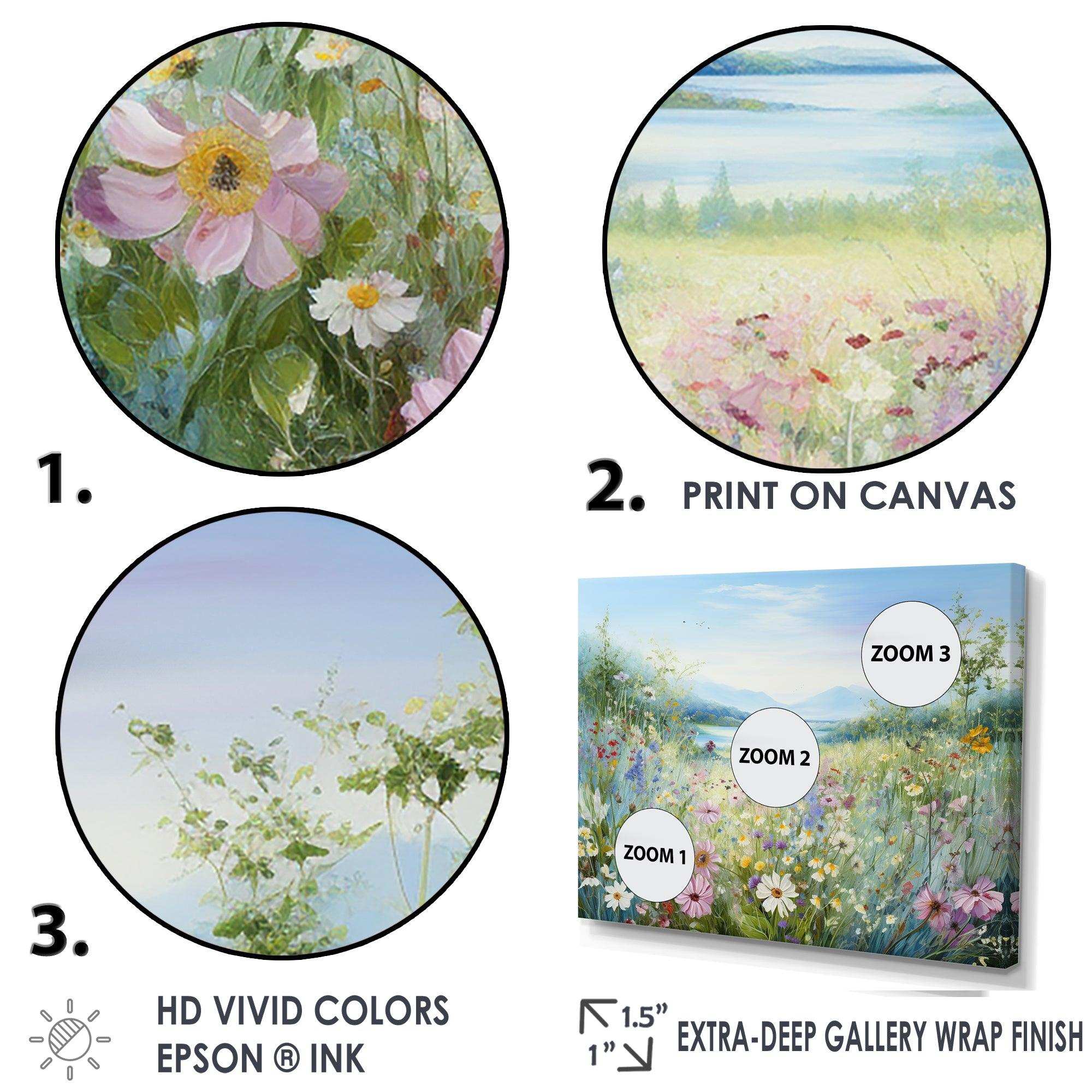 Simplity Wreath Green Flower Field - Floral Canvas Wall Art