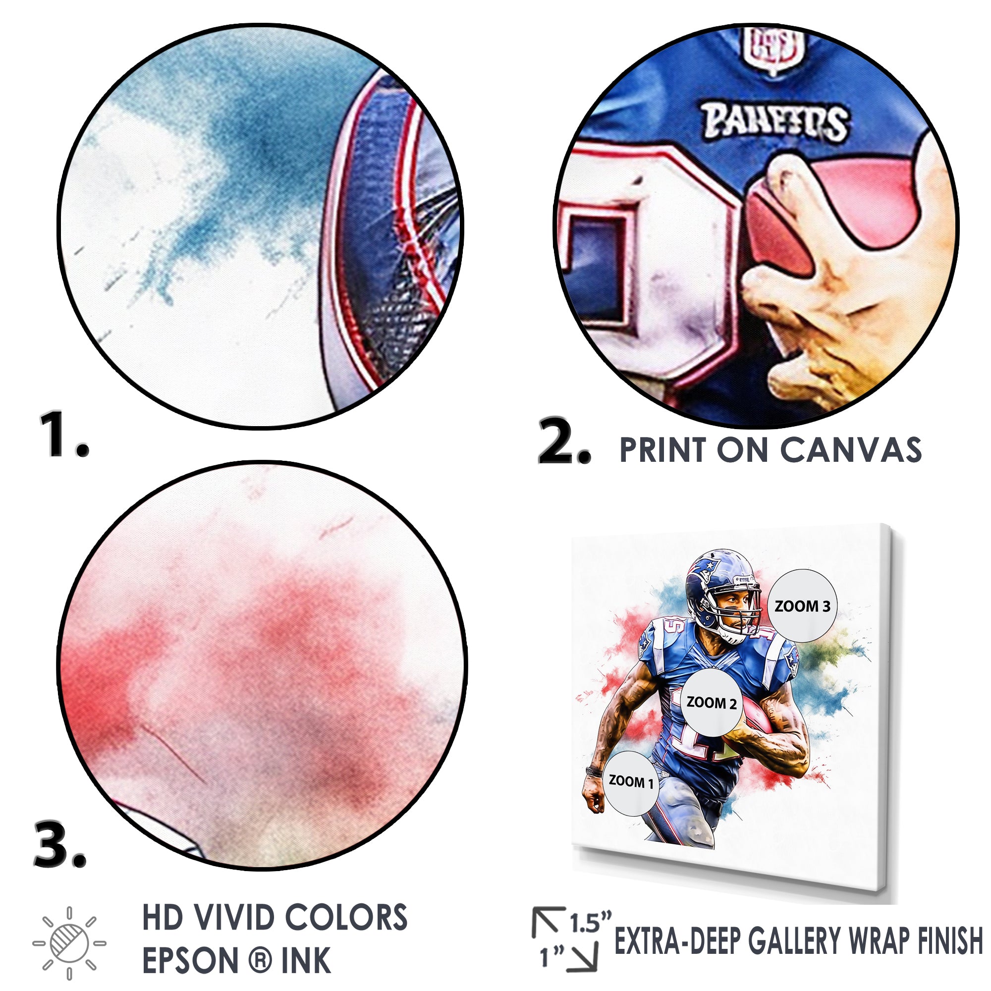 Watercolor Football Player In Action - Football Canvas Wall Art