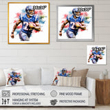 Watercolor Football Player In Action - Football Canvas Wall Art